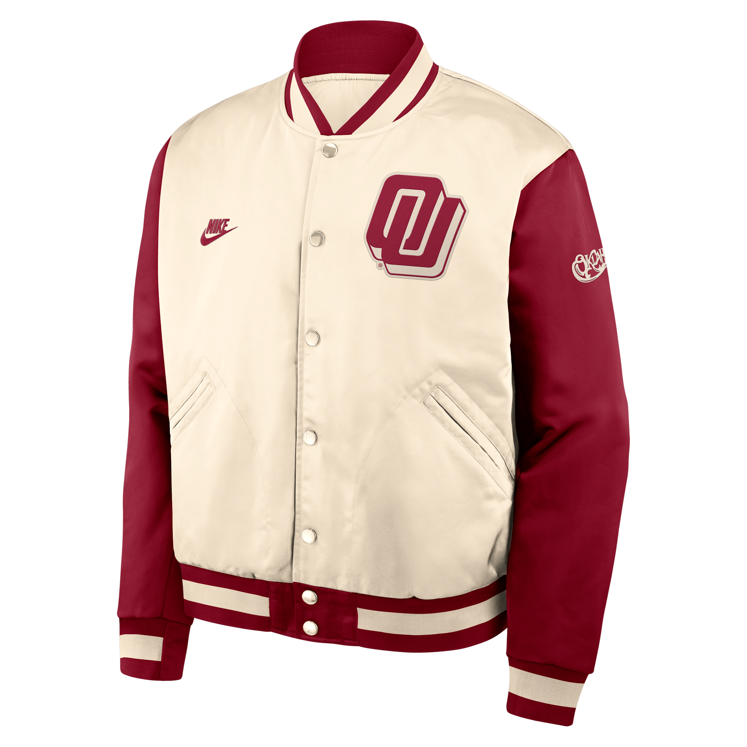 Nike Men's Natural/Crimson Oklahoma Sooners Legacy Full-Snap Bomber Jacket - Natural, Crimson