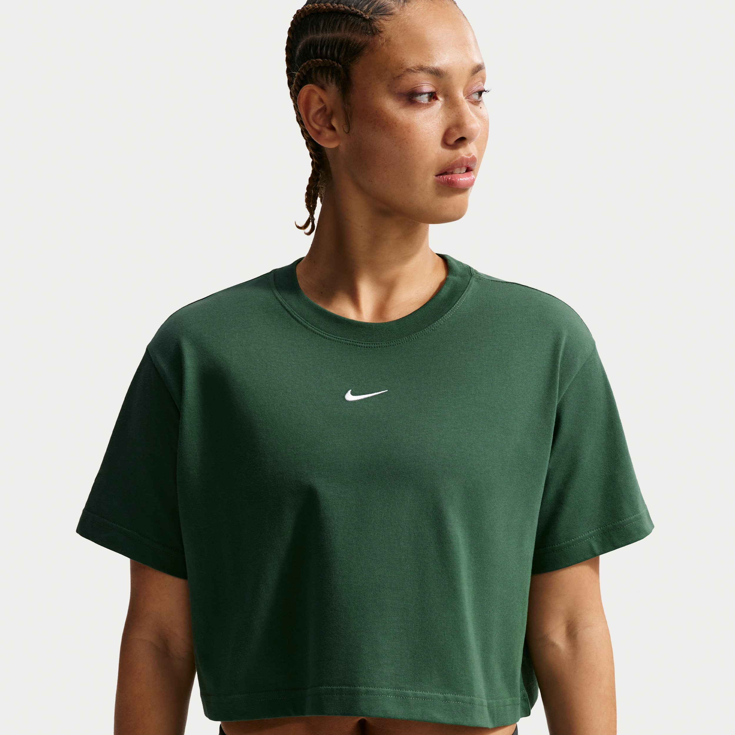 Women's Nike Sportswear Classic Loose Short-Sleeve Cropped T-Shirt in Green | IH7594-323