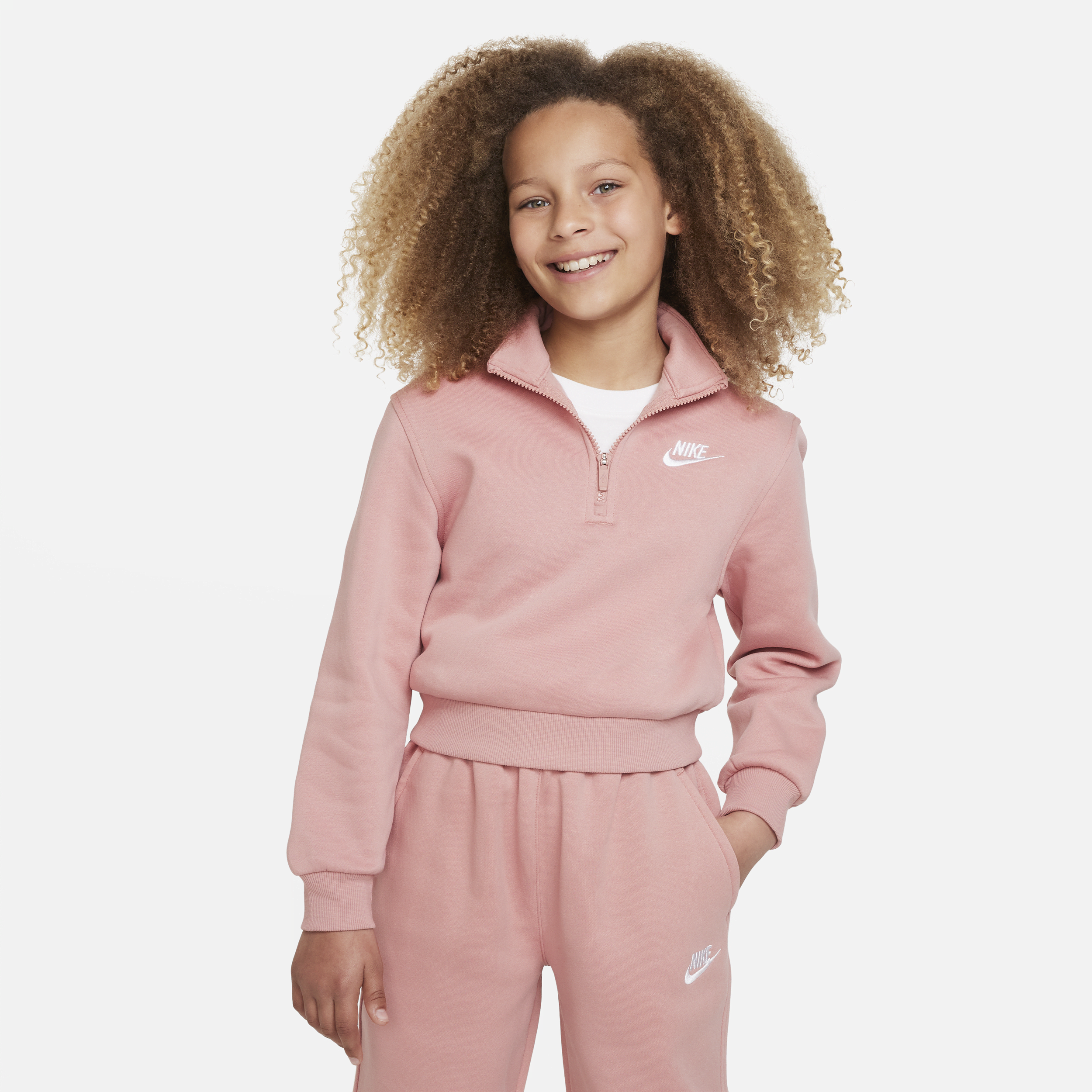 Nike Sportswear Club Fleece Big Kids' (girls') 1/2-zip Long-sleeve Top In Pink