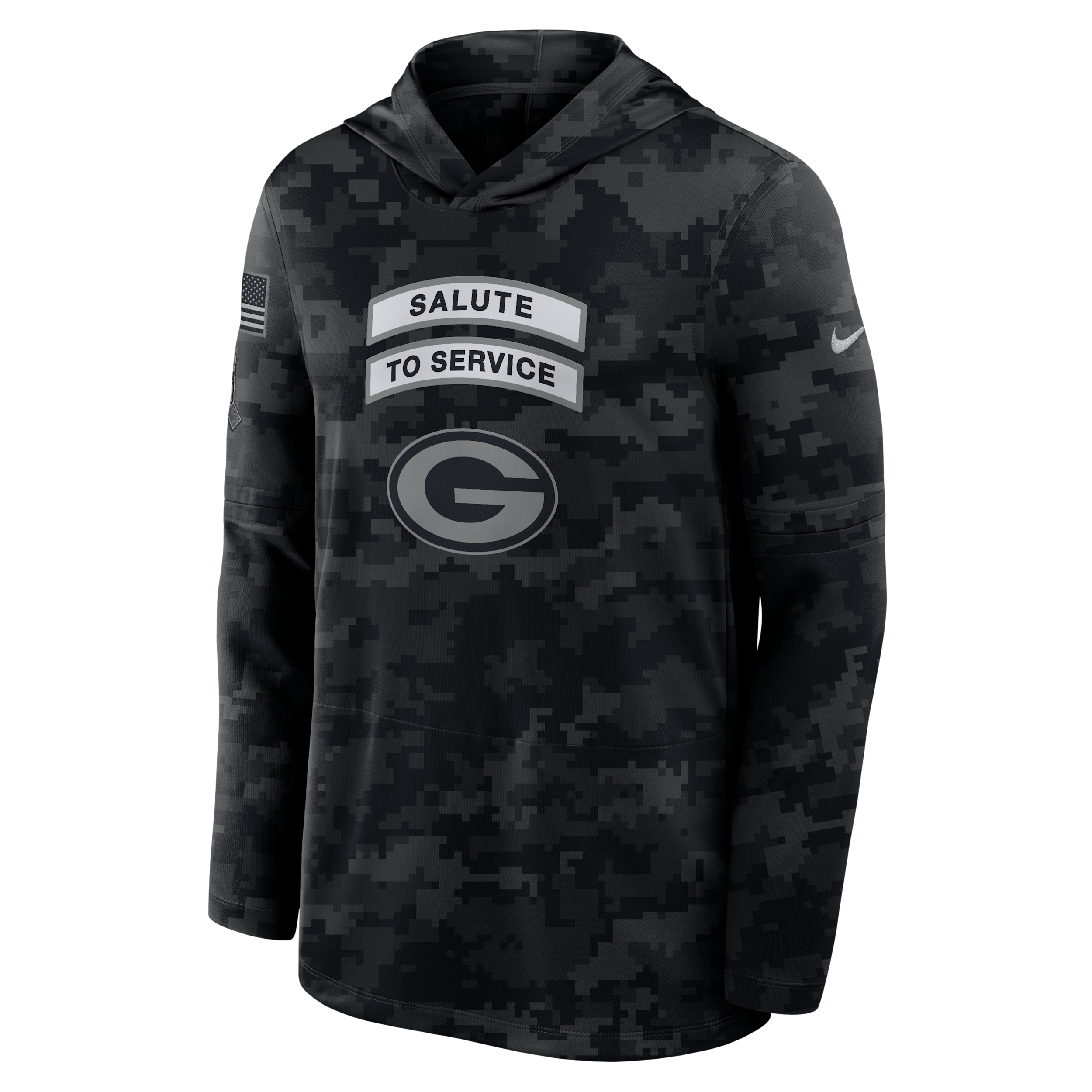 Green Bay Packers Salute to Service Sideline Nike Men's Dri-FIT NFL Long-Sleeve Hooded Top in Black | 03B90ILOA2C-YUN