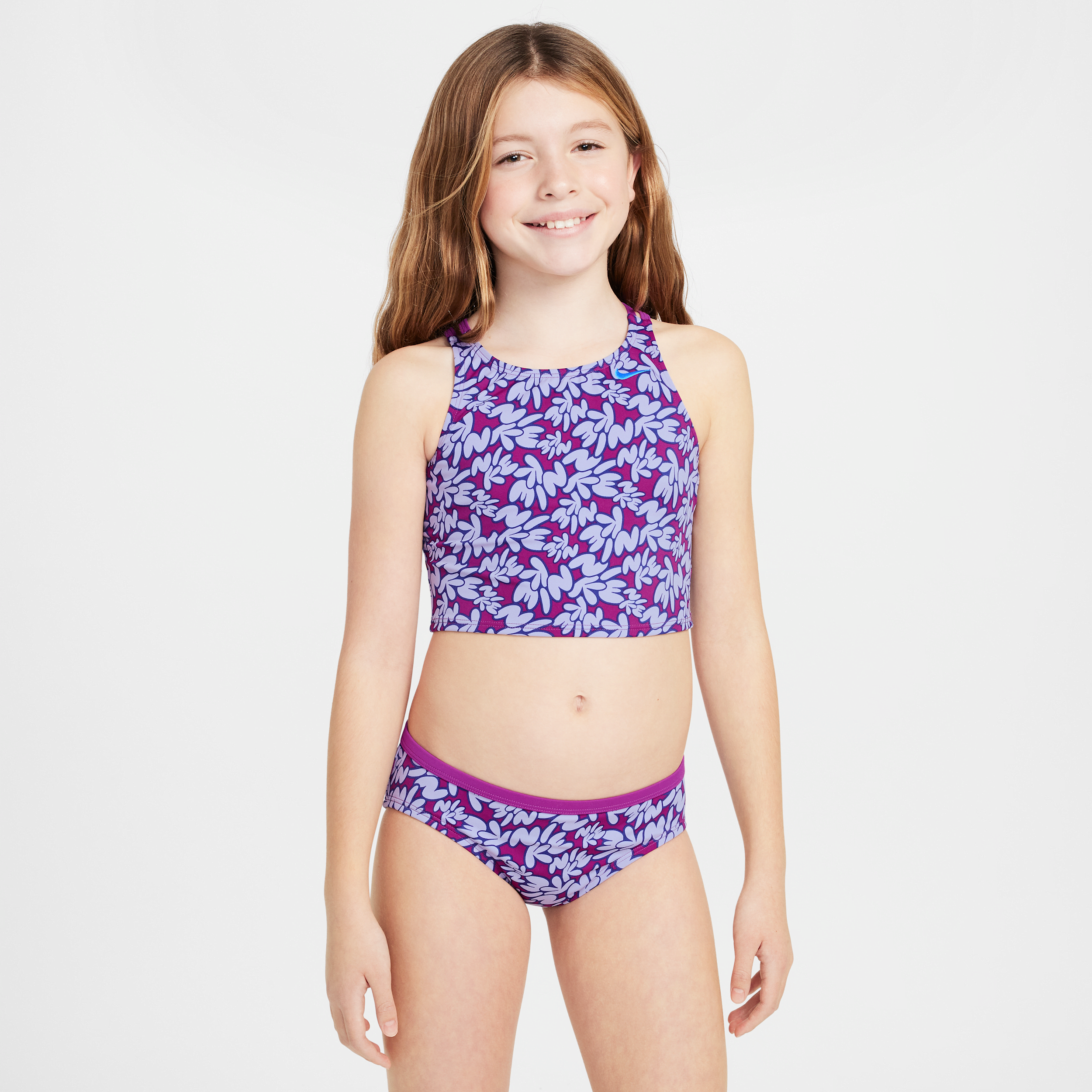 Nike Swim Big Kids' (girls') Spiderback Midkini Set In Purple