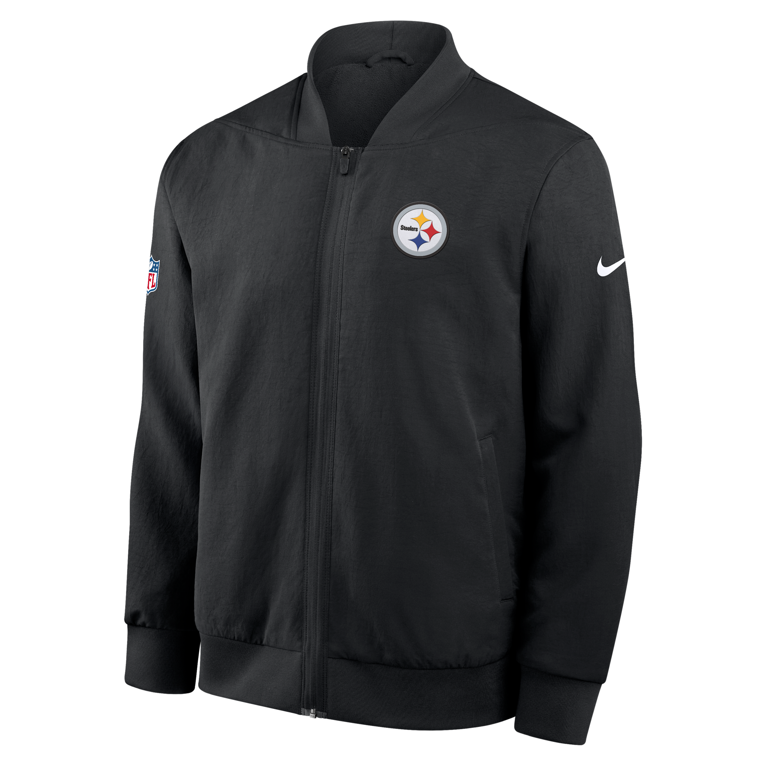 Men's Nike Black Pittsburgh Steelers Sideline Powerful Blocking Full-Zip Dri-FIT Bomber Jacket