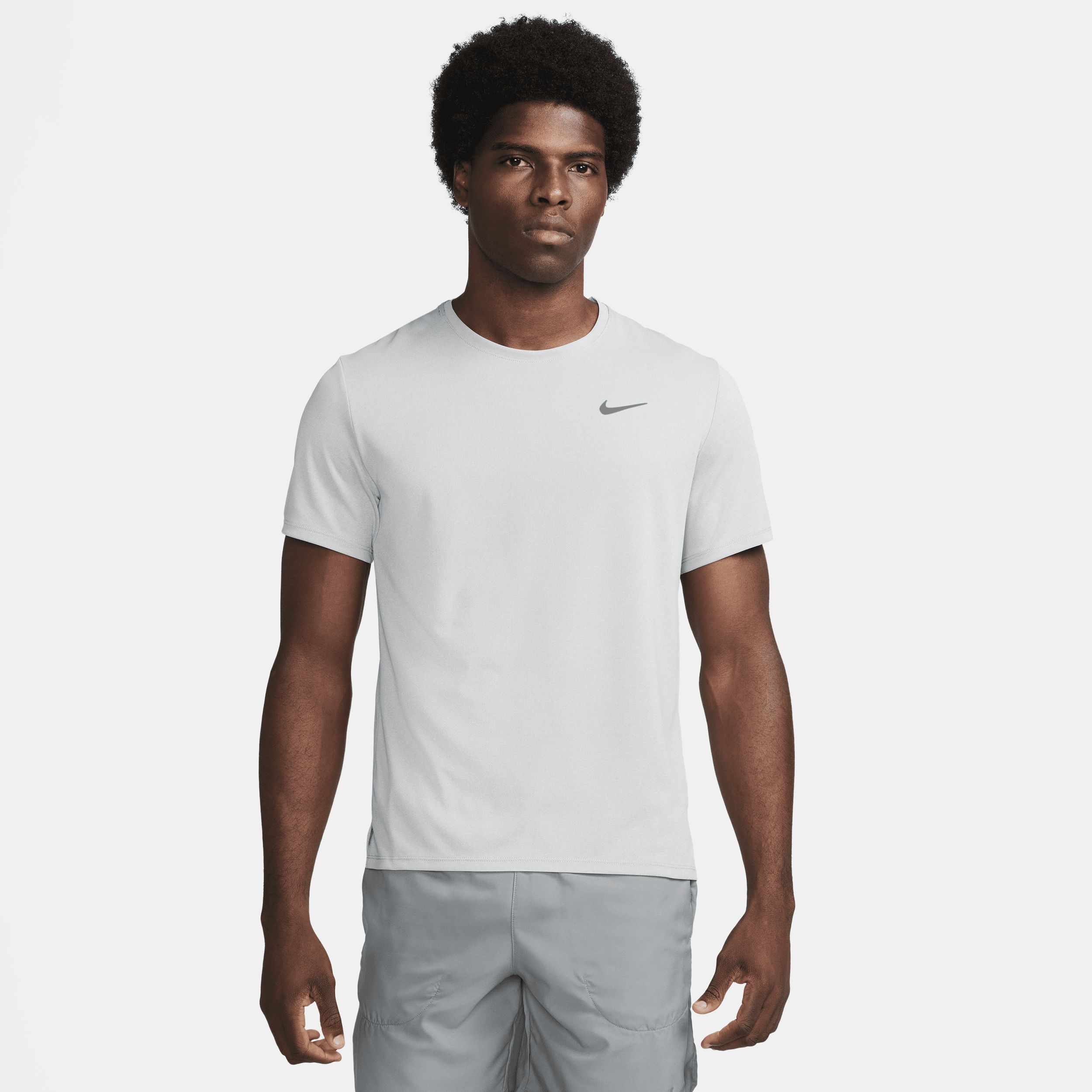 Shop Nike Men's Miler Dri-fit Uv Short-sleeve Running Top In Grey