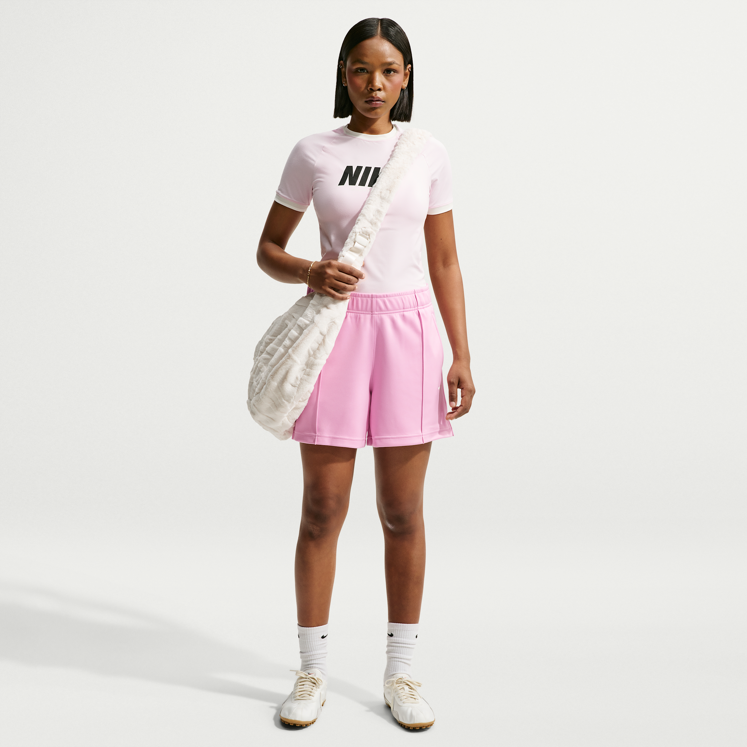 Women's Nike Sportswear Mid-Rise Poly-Knit Track Shorts in Pink | IF0647-621