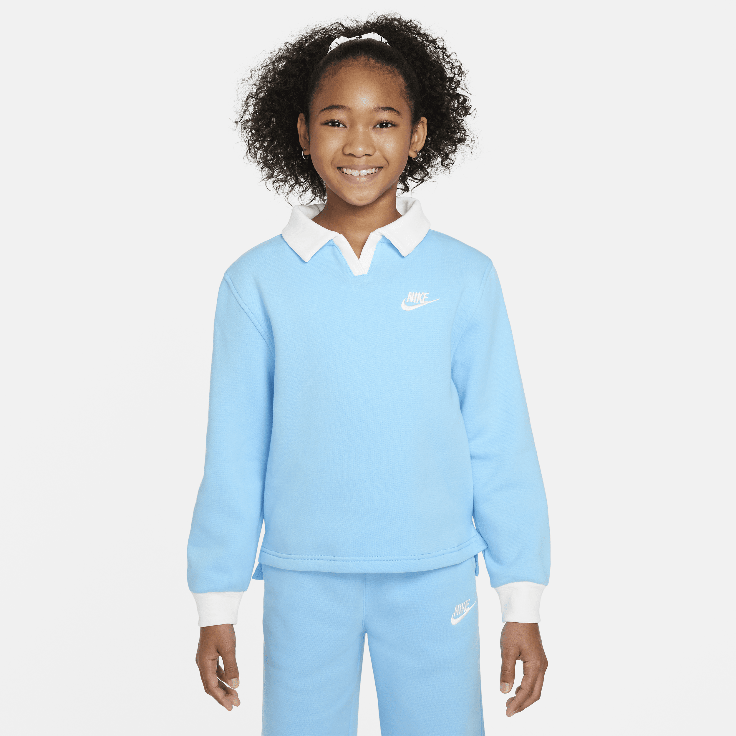 Shop Nike Sportswear Club Fleece Big Kids' (girls') Polo Top In Blue