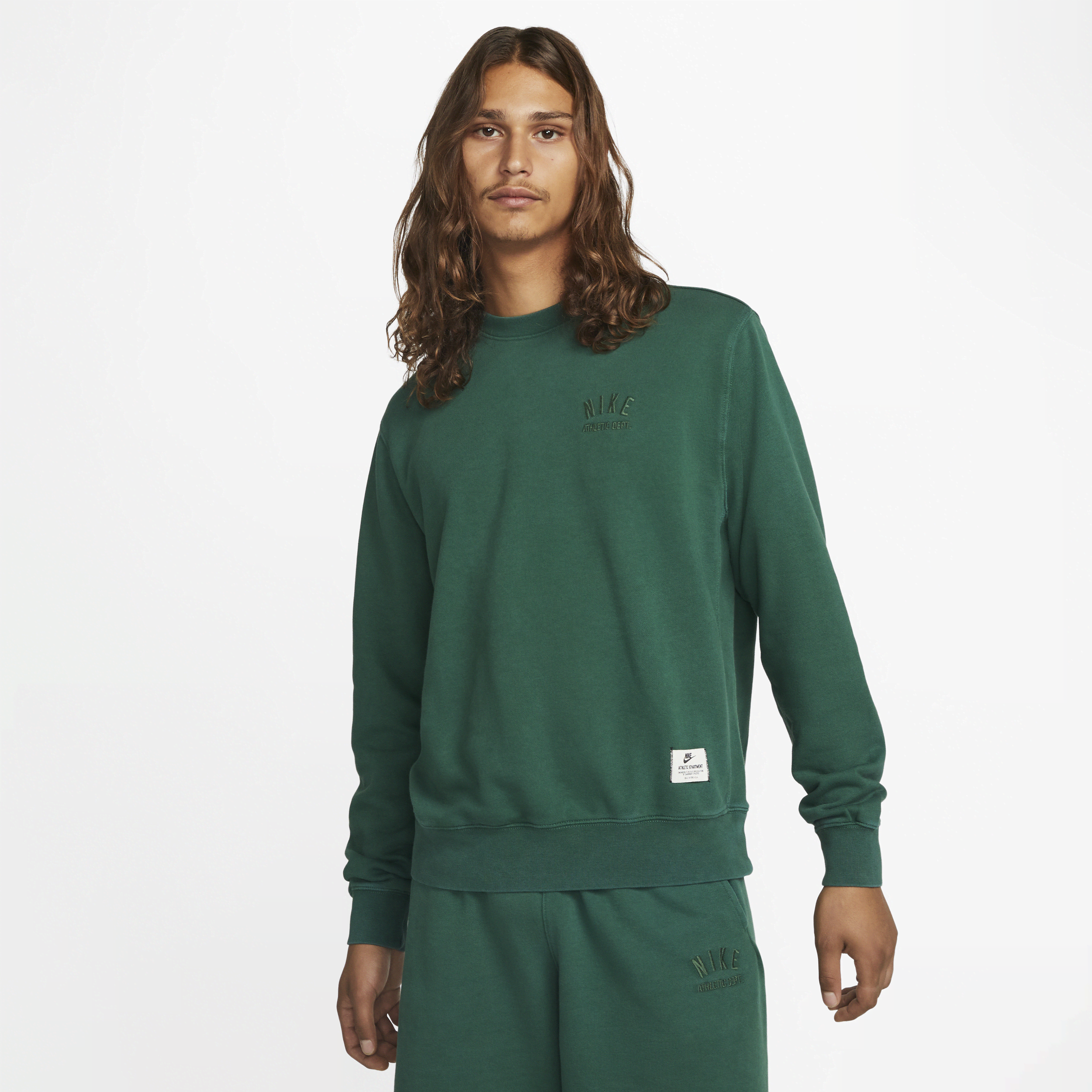 Nike French Terry Embroidered Crewneck Sweatshirt In Green
