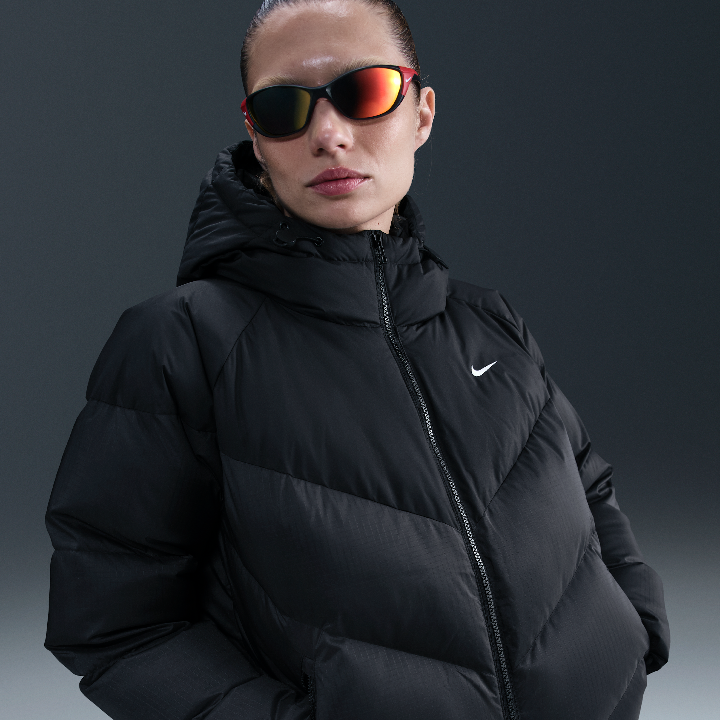 Nike Women's Sportswear Windpuffer Storm-fit Loose Hooded Down Puffer In Black