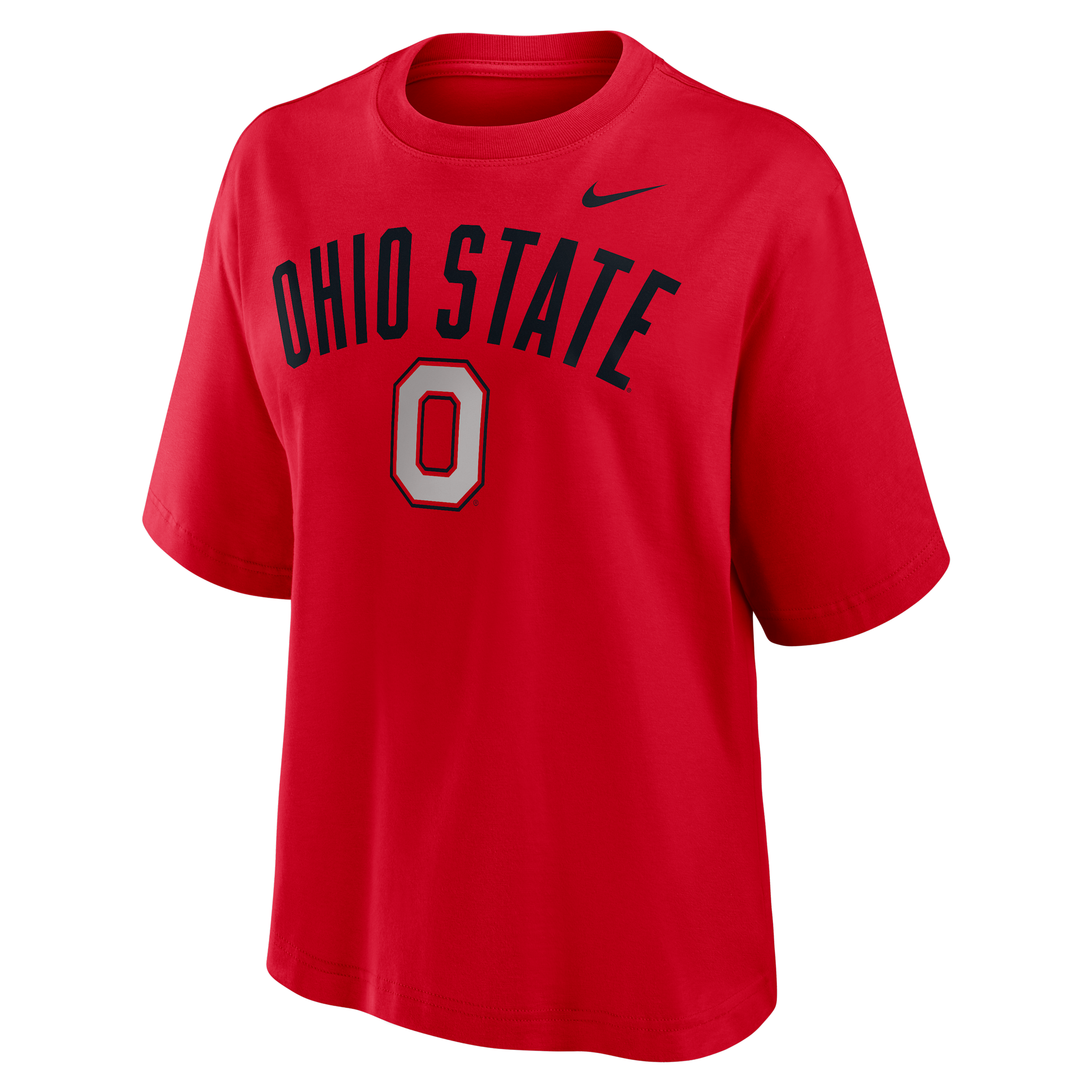 Ohio State Arch Over Logo Boxy Nike Women's College T-Shirt in Red | 01CM65NOH-KMG