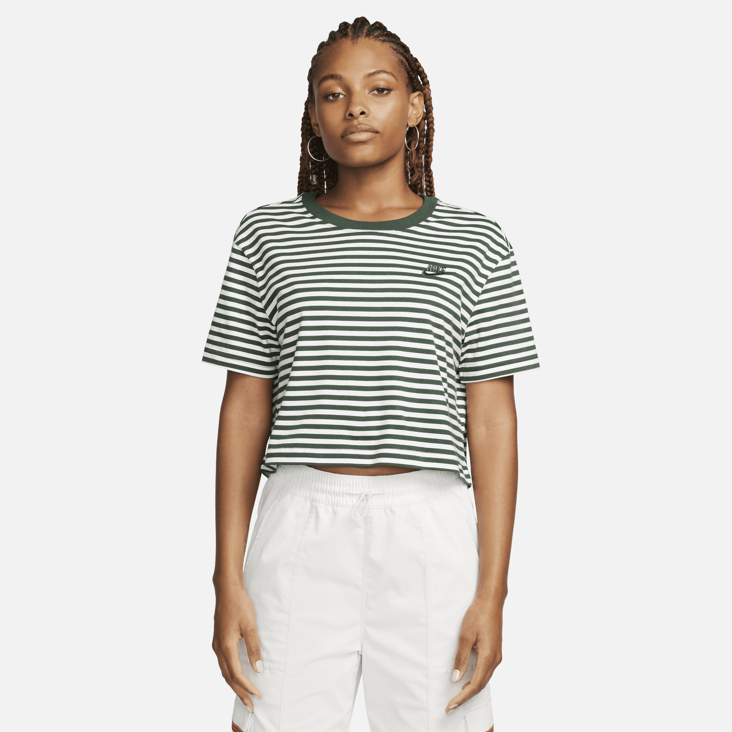 Nike Women's  Sportswear Essential Striped Crop T-shirt In Green