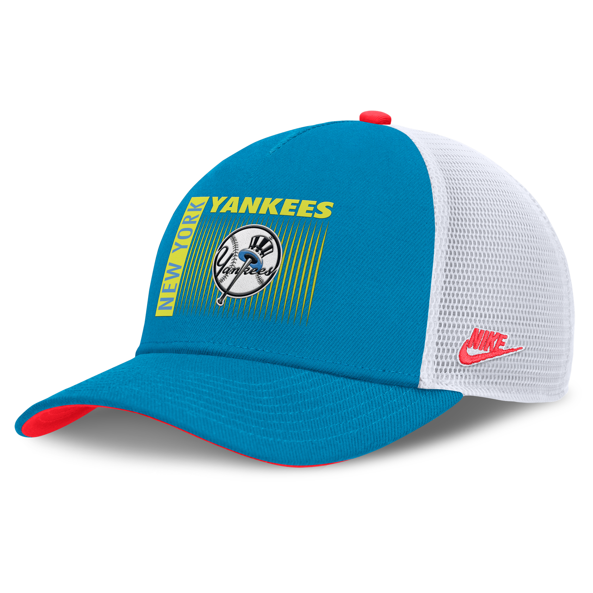 New York Yankees Neon 90s Rise Nike Men's Dri-FIT MLB Trucker Adjustable Hat in Blue | NB520GMTN27-53M