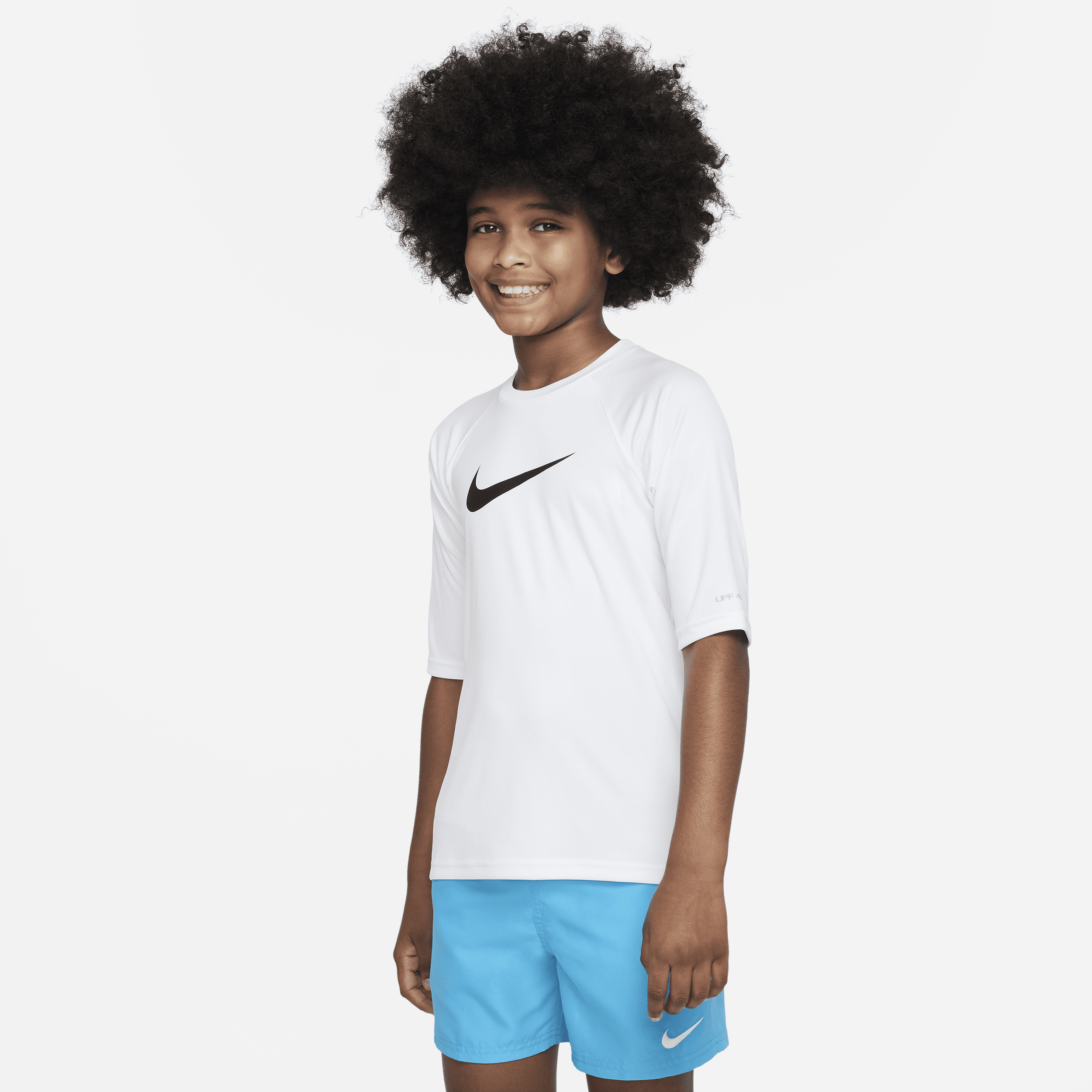 Shop Nike Dri-fit Big Kids' (boys') Short-sleeve Hydroguard In White