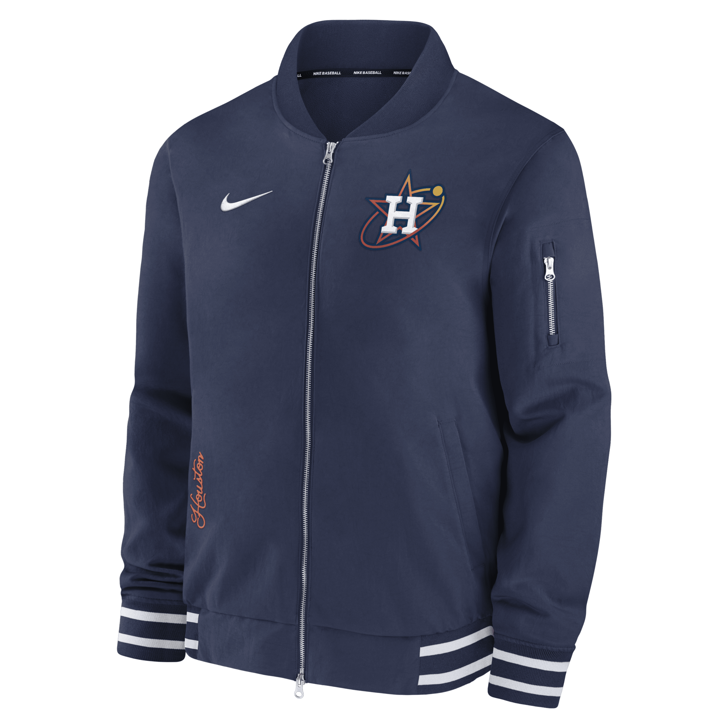 Nike Houston Astros Authentic Collection City Connect Game Time  Men's Mlb Full-zip Bomber Jacket In Navy