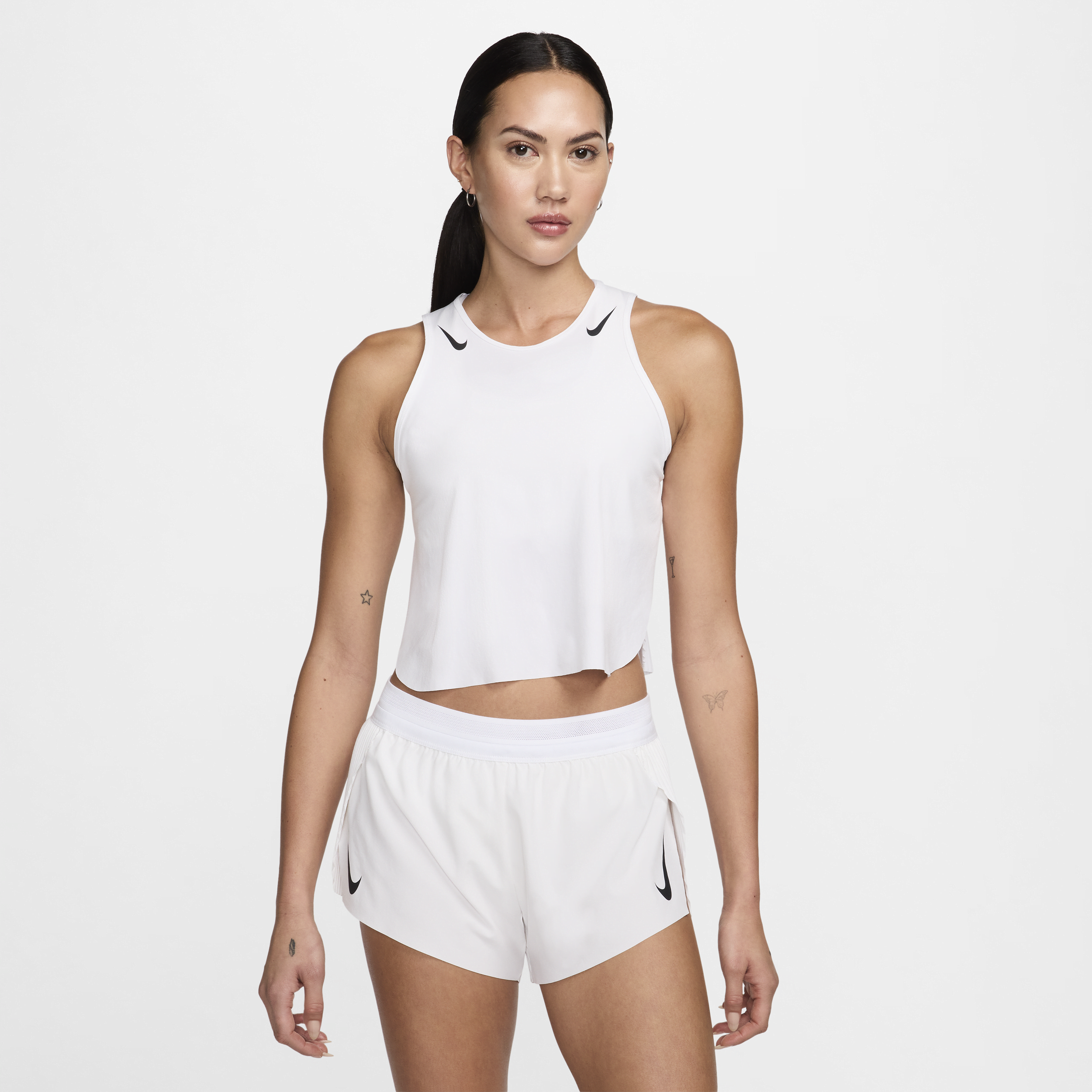 Shop Nike Women's Aeroswift Dri-fit Adv Cropped Running Tank Top In White