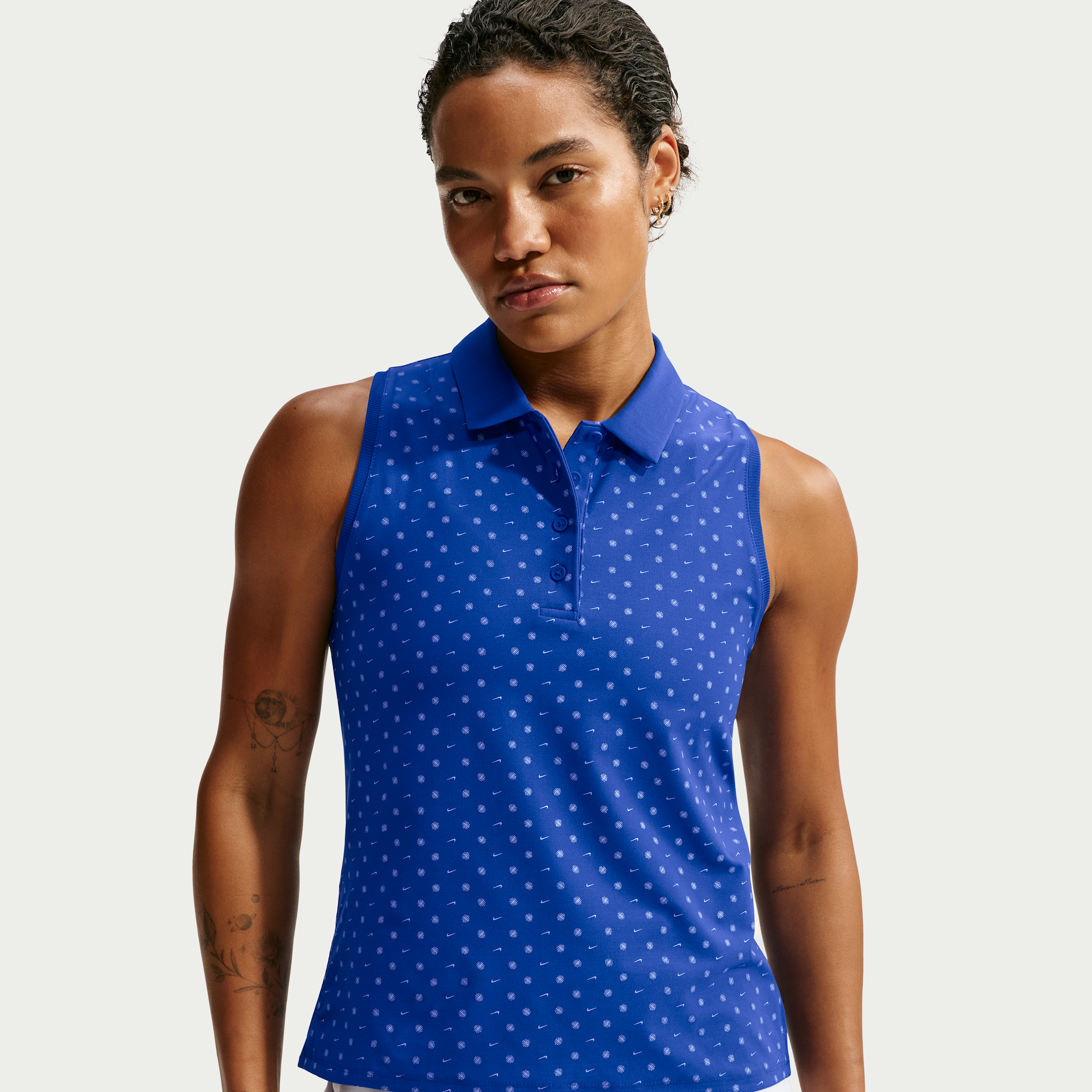 Nike Women's Victory Dri-FIT Sleeveless Printed Golf Polo in Blue | IR0051-417