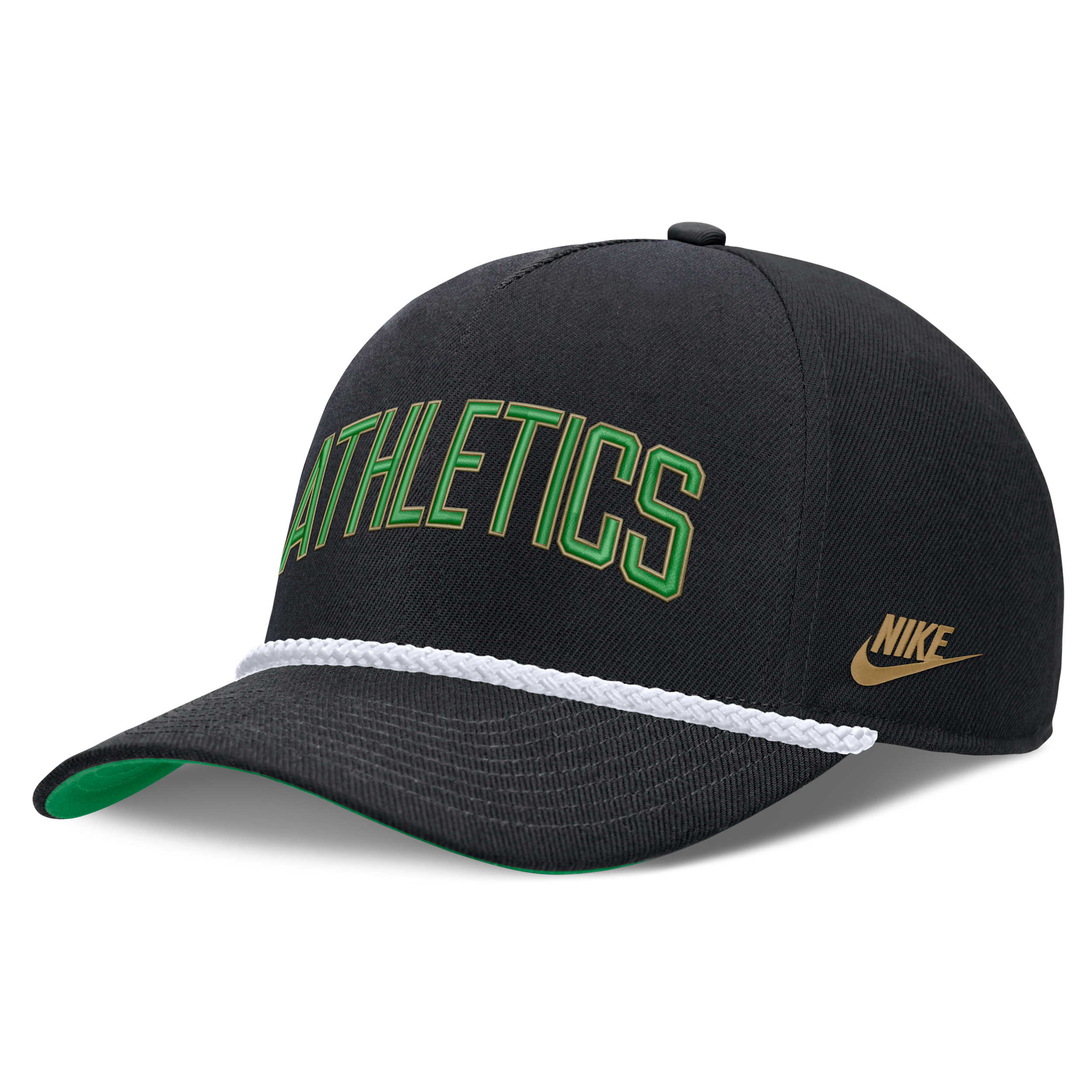 Men's Nike Black Oakland Athletics Cooperstown Collection Rise Adjustable Hat - Black, Green