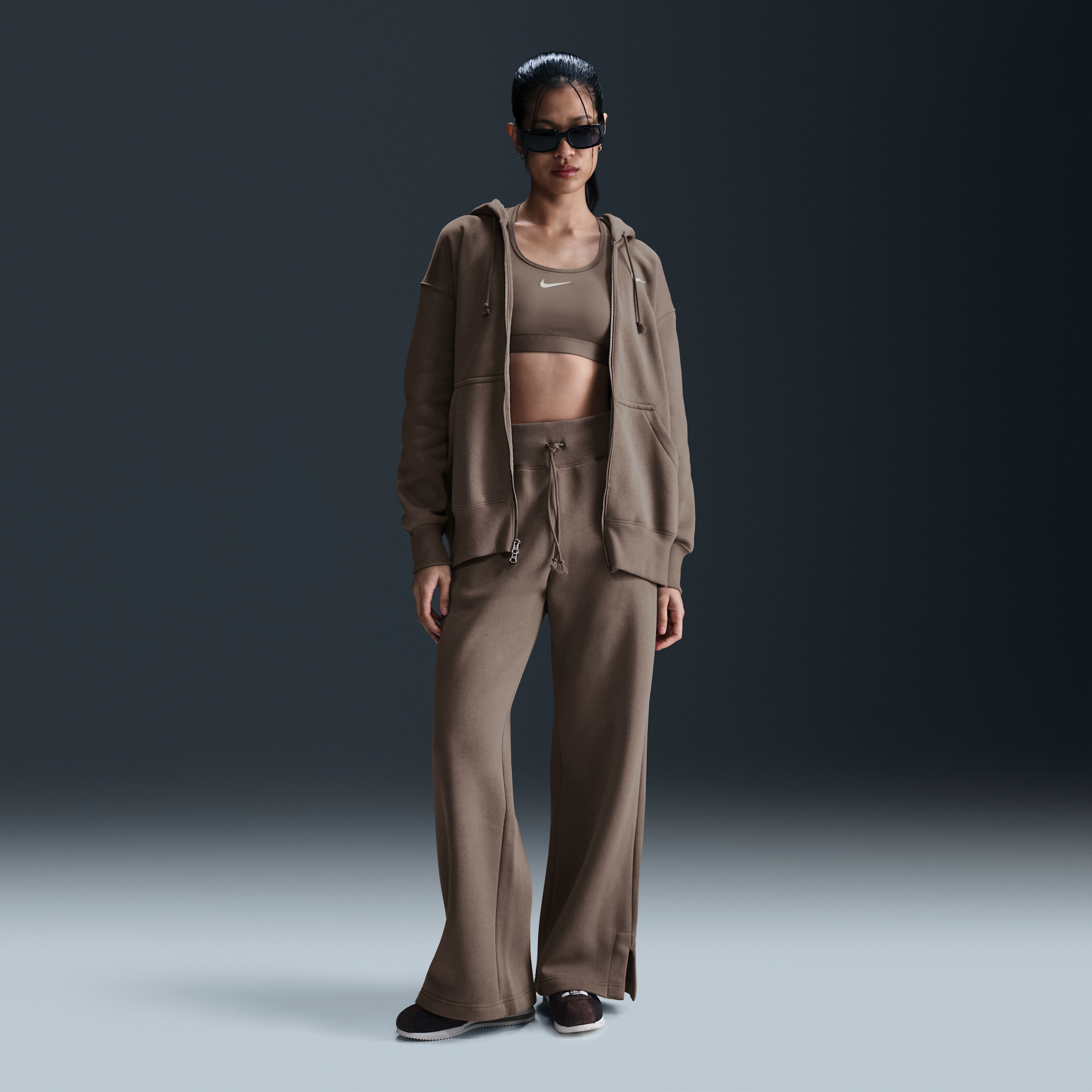 Shop Nike Women's Sportswear Phoenix Fleece High-waisted Wide-leg Sweatpants In Brown