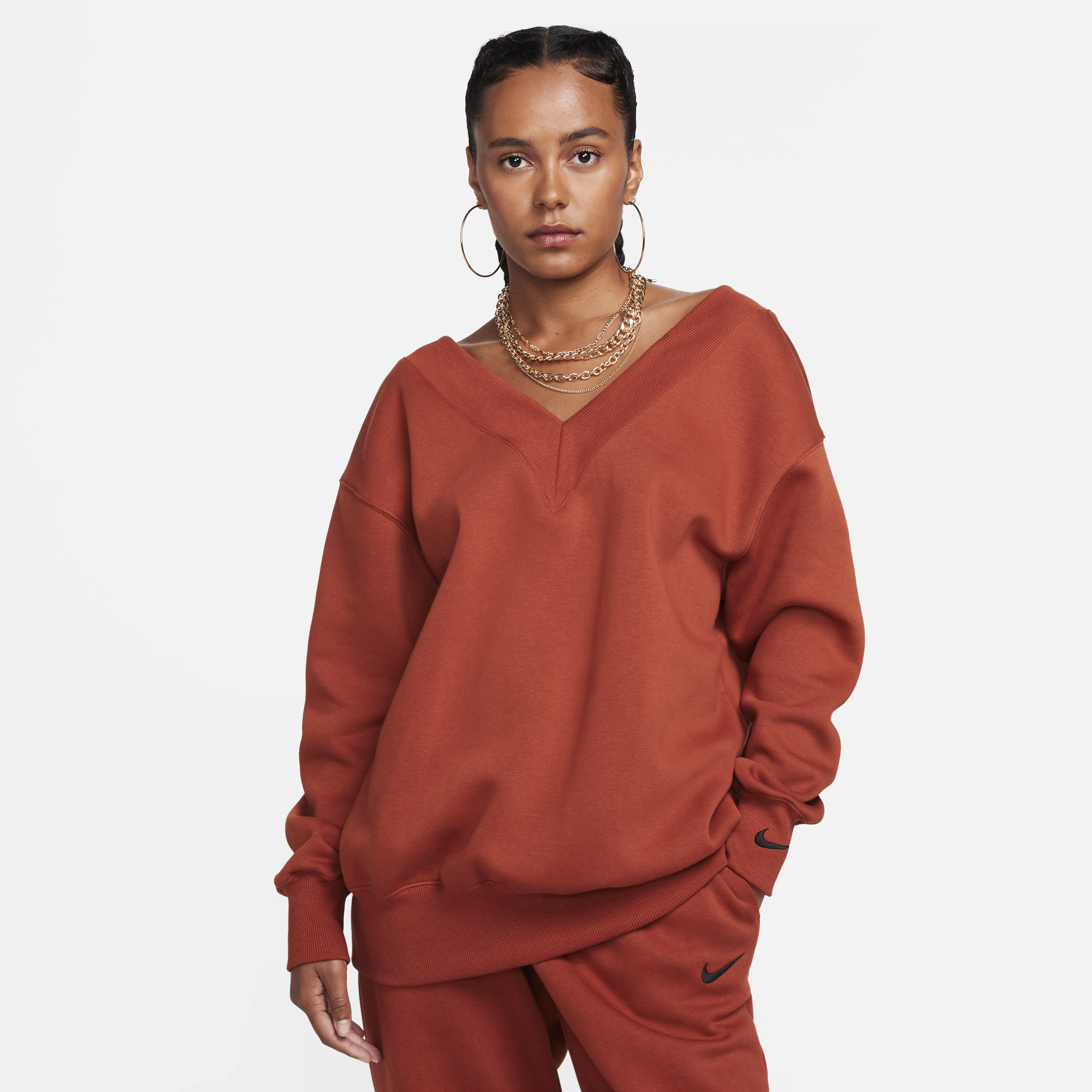 Nike Women's  Sportswear Phoenix Fleece Oversized V-neck Sweatshirt In Orange