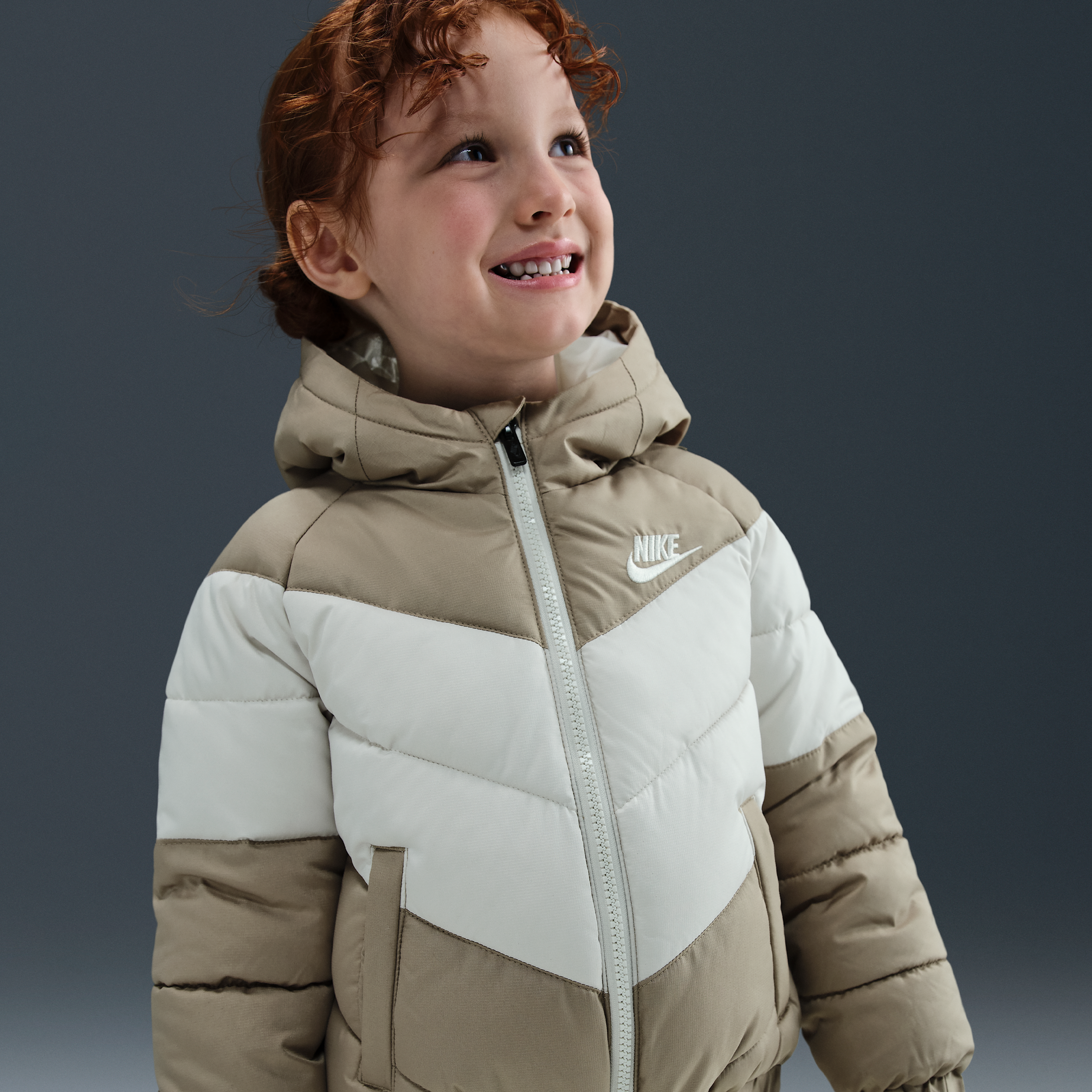 Nike Toddler Hooded Chevron Puffer Jacket In Neutral