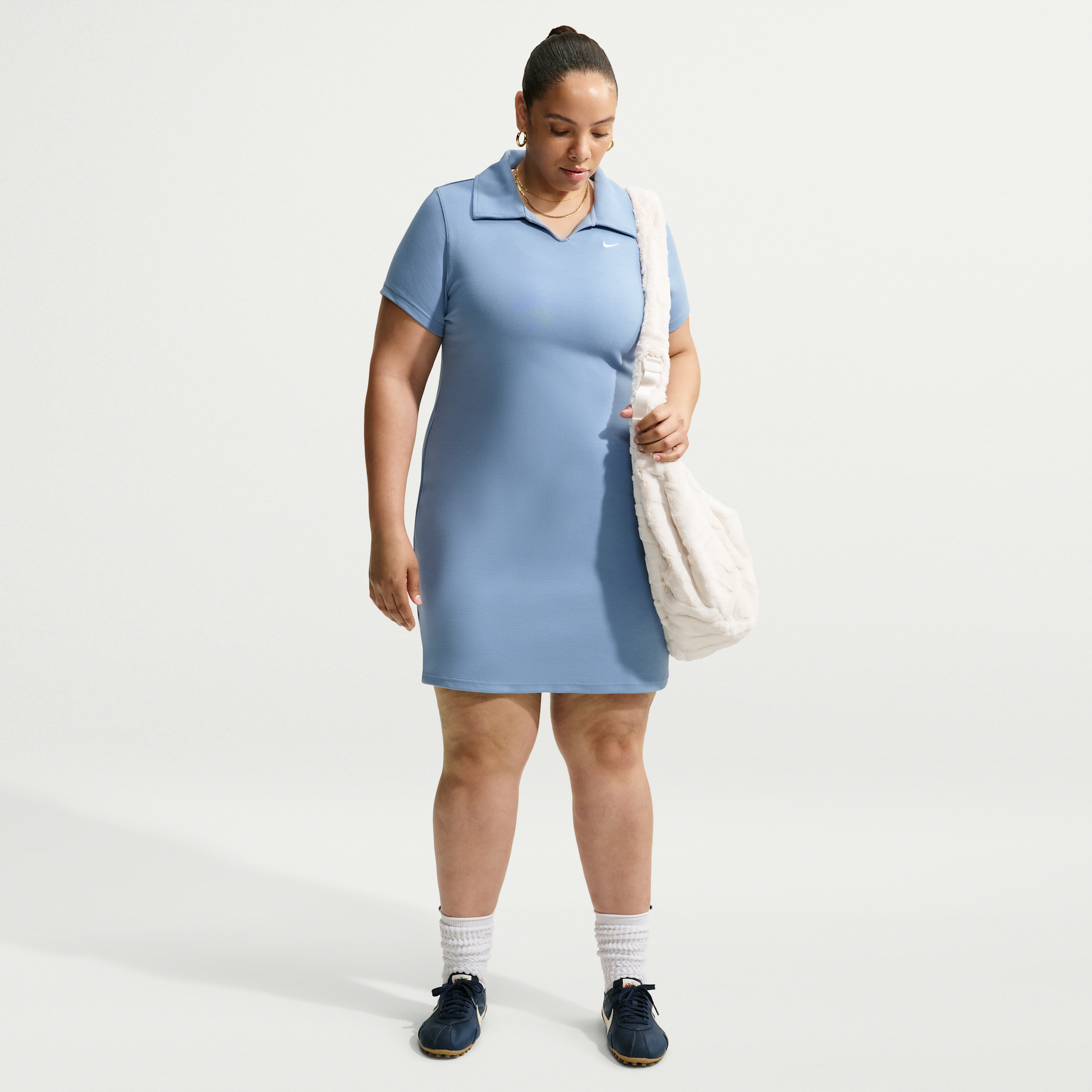 Women's Nike Sportswear Chill Knit Slim Polo Dress (Plus Size) in Blue | IU7867-486