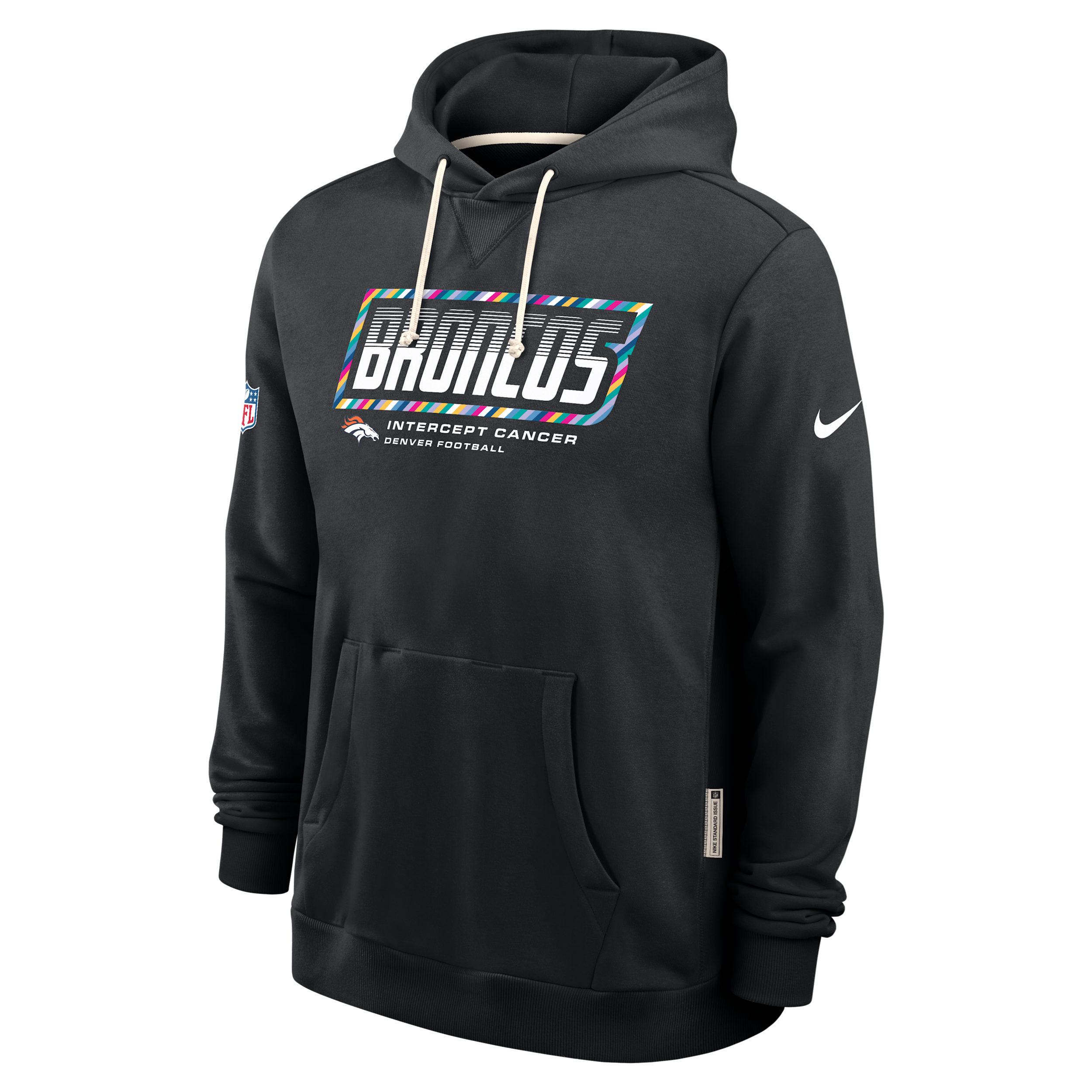 Denver Broncos Crucial Catch Sideline Standard Issue Nike Men's Dri-FIT NFL Pullover Hoodie in Black | 03AZ00AZUA-F9R