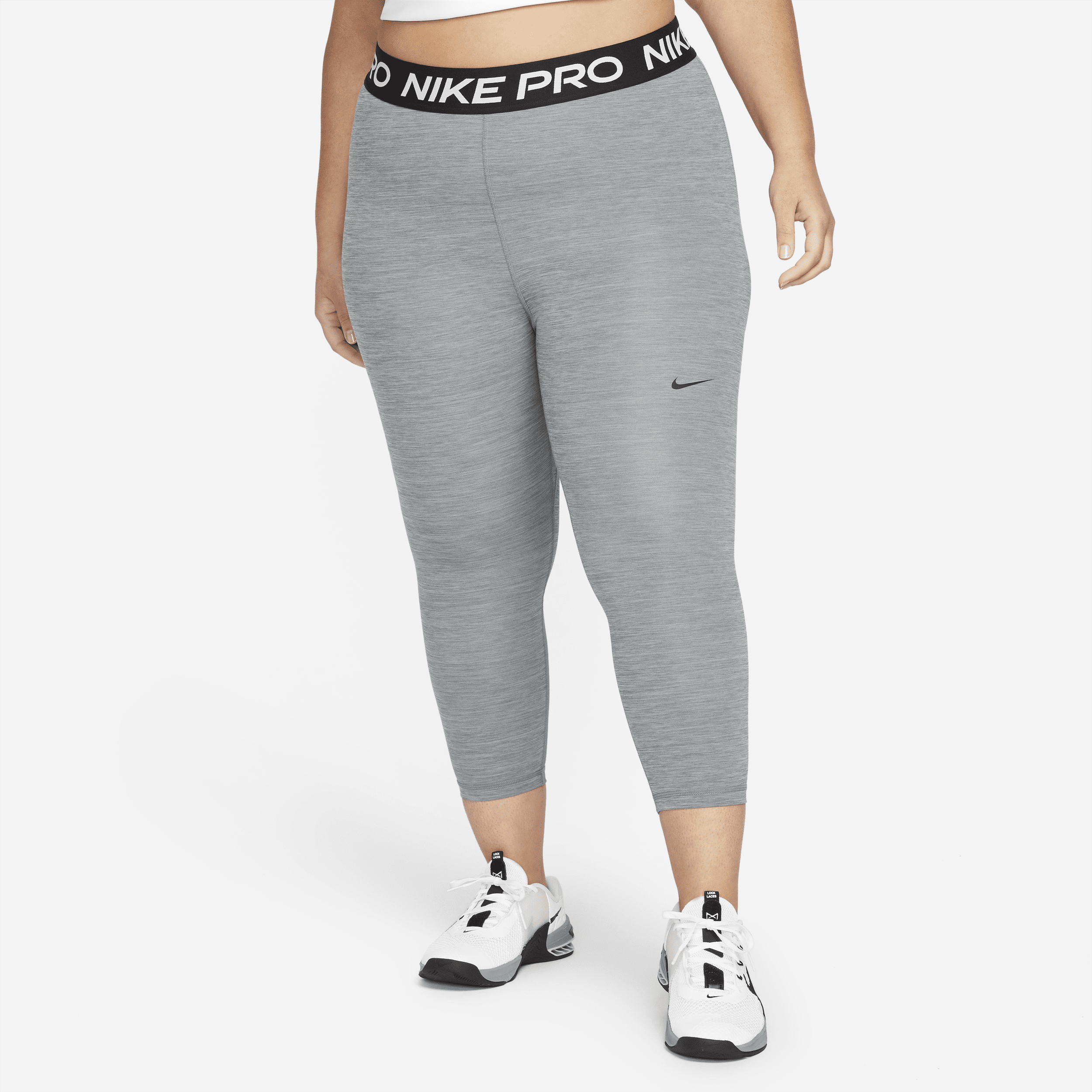 Women's Nike Pro Mid-Rise Crop Mesh-Panel Leggings (Plus Size) in Grey | DC5393-084