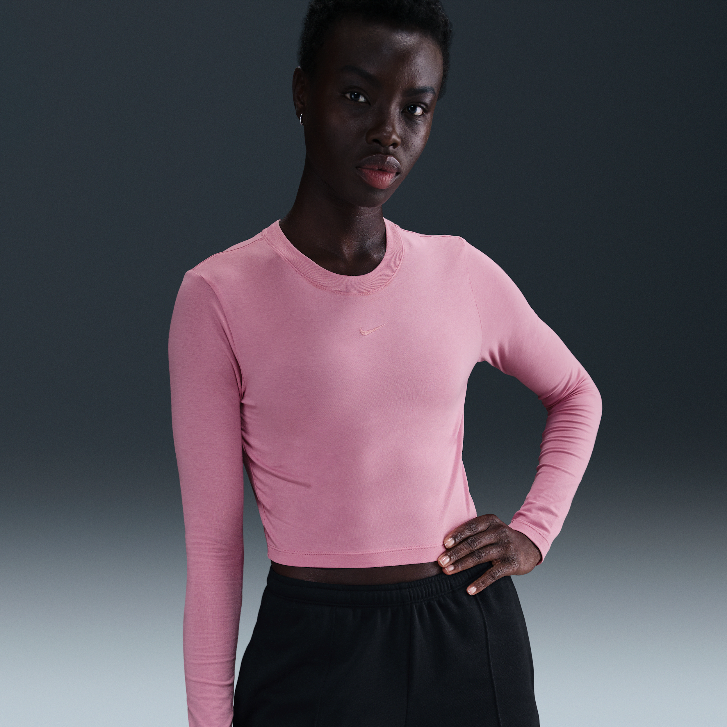 Nike Women's Sportswear Chill Knit Slim Long-sleeve Cropped Top In Pink