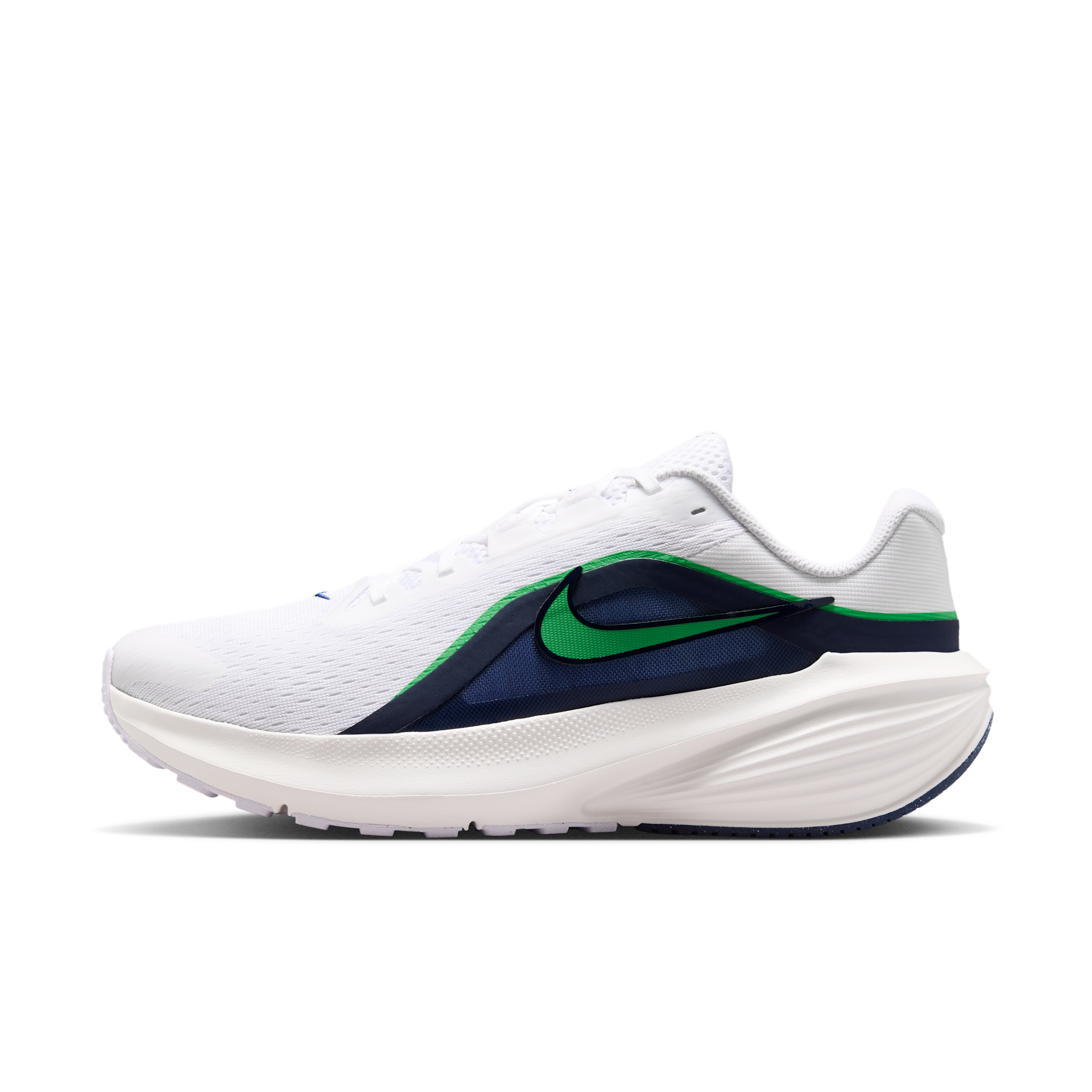 Nike Men's Downshifter 14 Running Shoes, Size 10, White/Green Spark/Midnight Navy/Summit White/Midnight Navy