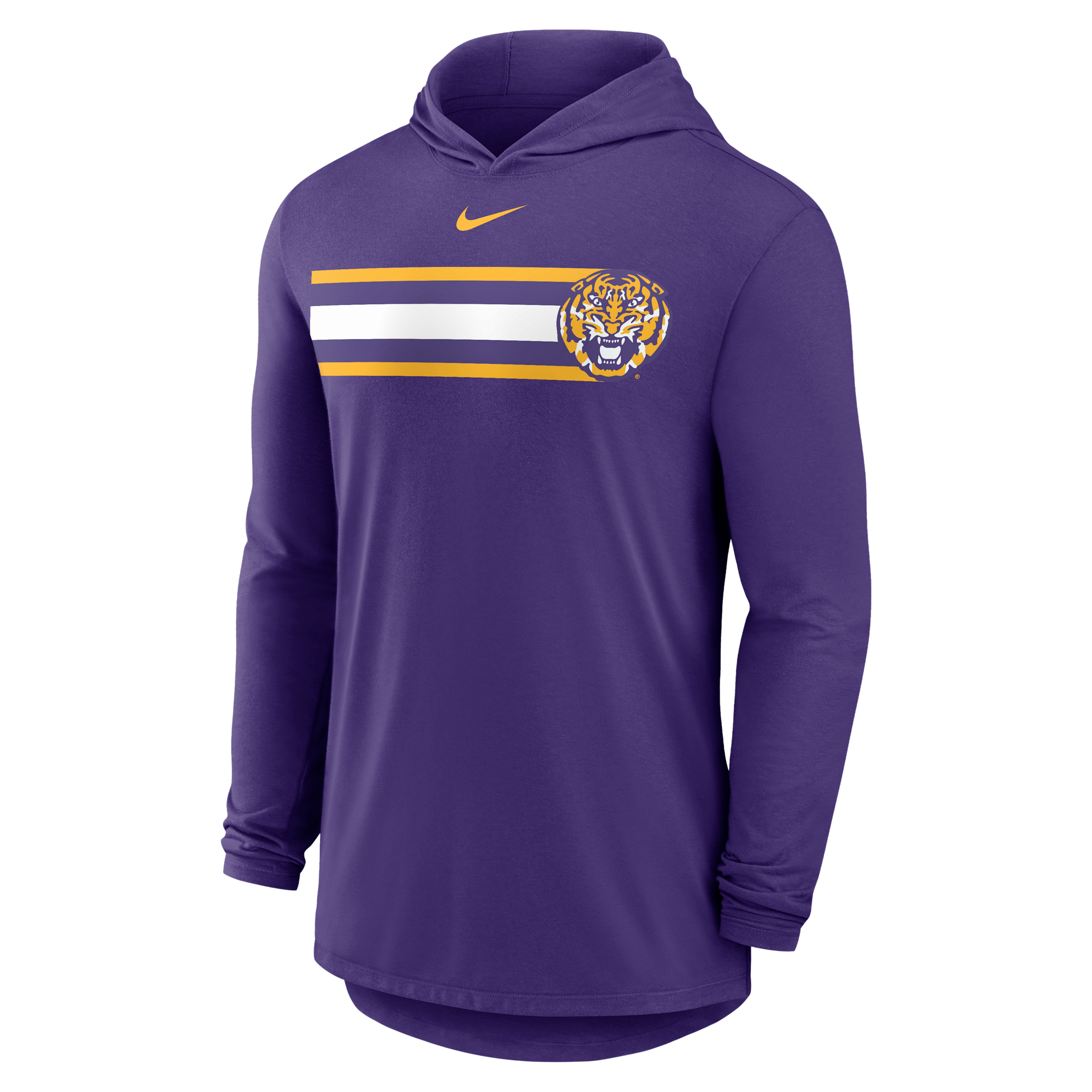 LSU Primetime Pattern Nike Men's Dri-FIT College Long-Sleeve Hooded T-Shirt in Purple | 01NB51LLSN-CZH
