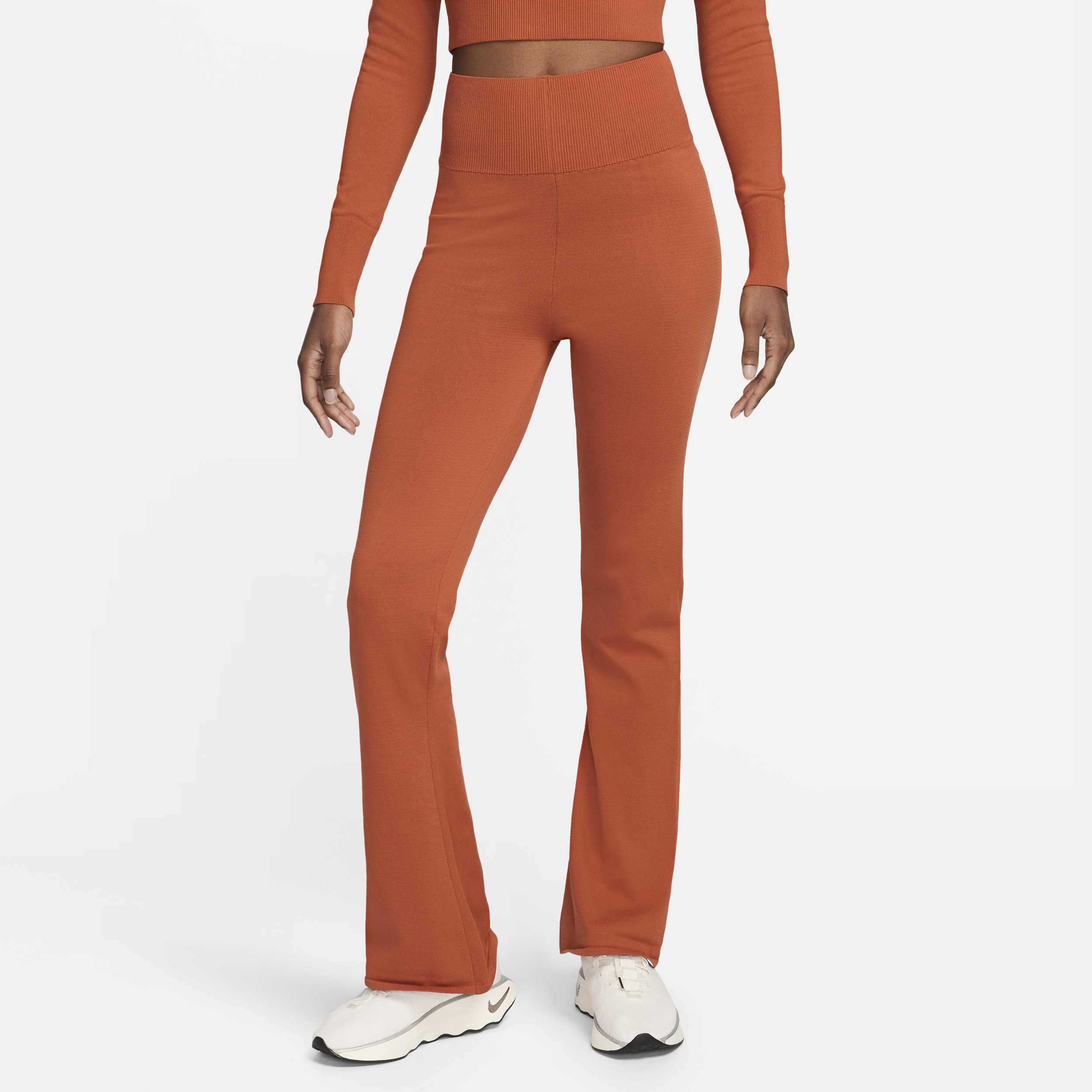 Shop Nike Women's  Sportswear Chill Knit Tight High-waisted Sweater Flared Pants In Orange