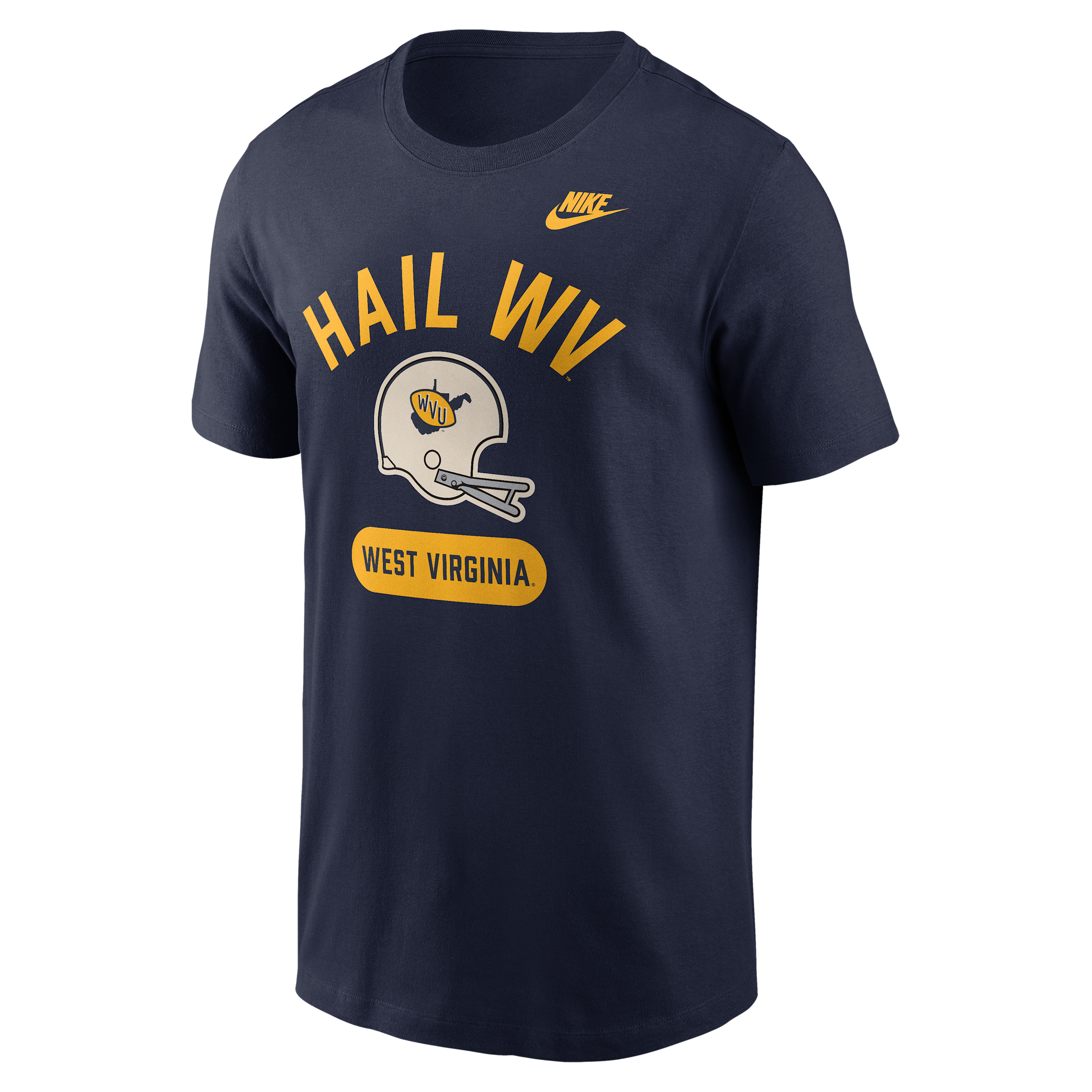West Virginia Legacy Arch Helmet Nike Men's College T-Shirt in Blue | N19941SWVV-FMQ