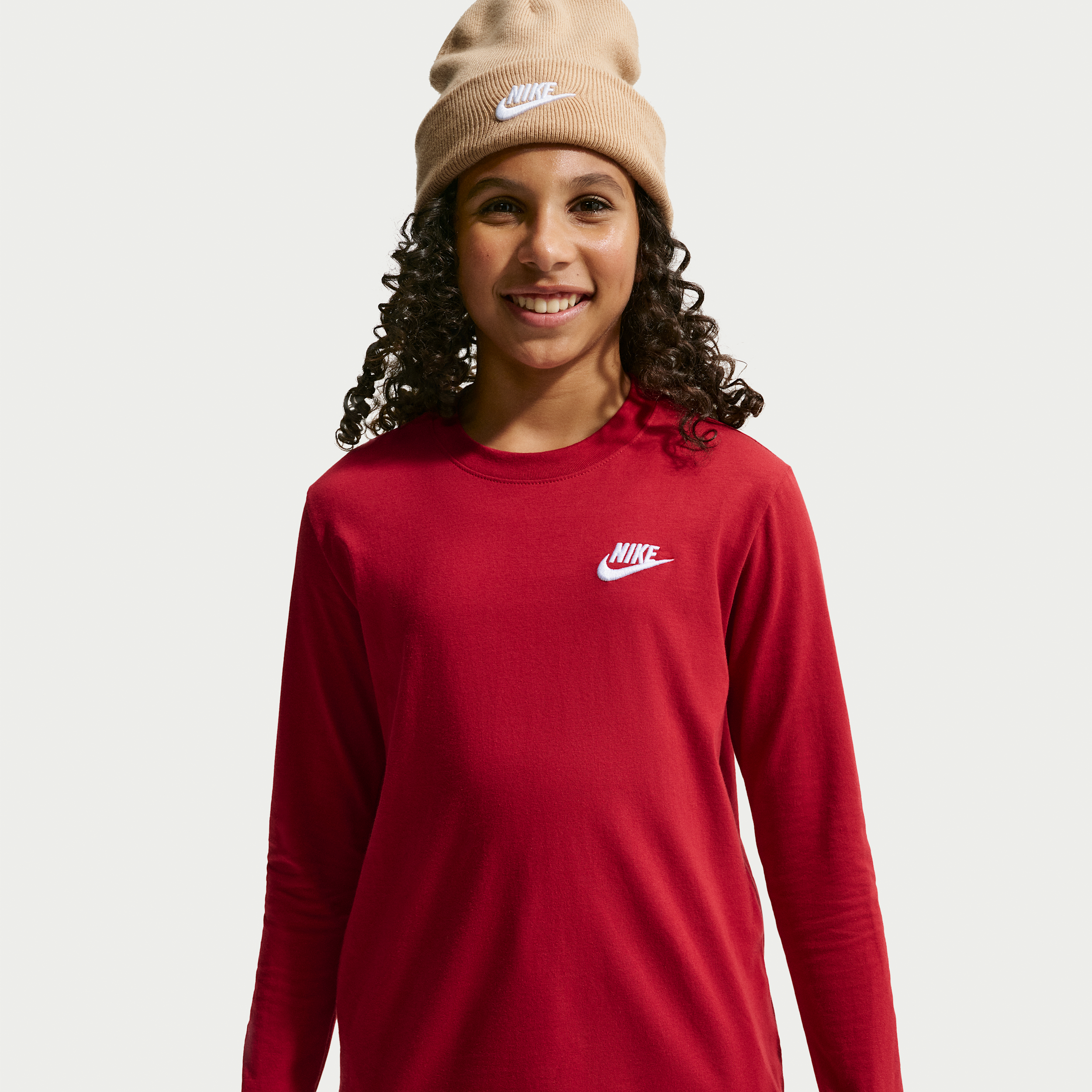 Nike Futura Big Kid Unisex Crew Neck Long Sleeve Active T-Shirt, Small, Red