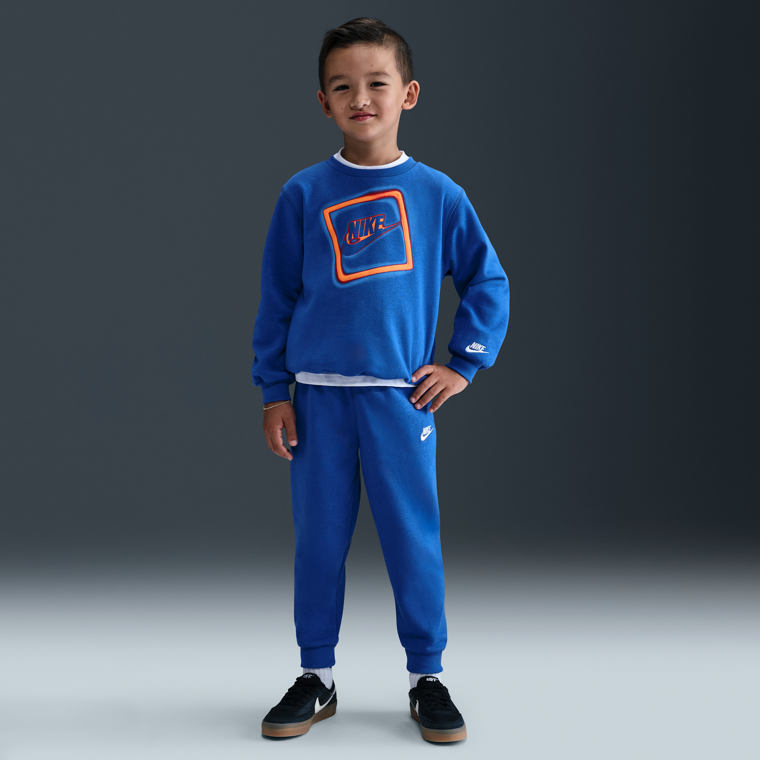 Nike Glow With Me Little Kids' Lightweight Fleece 2-piece Crew Set In Blue
