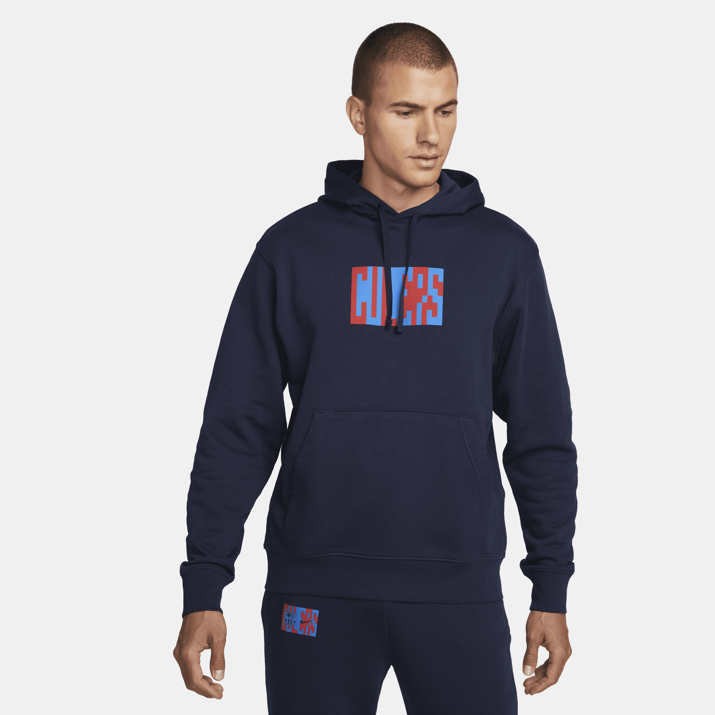 Shop Nike Men's  Fc Barcelona French Terry Soccer Hoodie In Blue