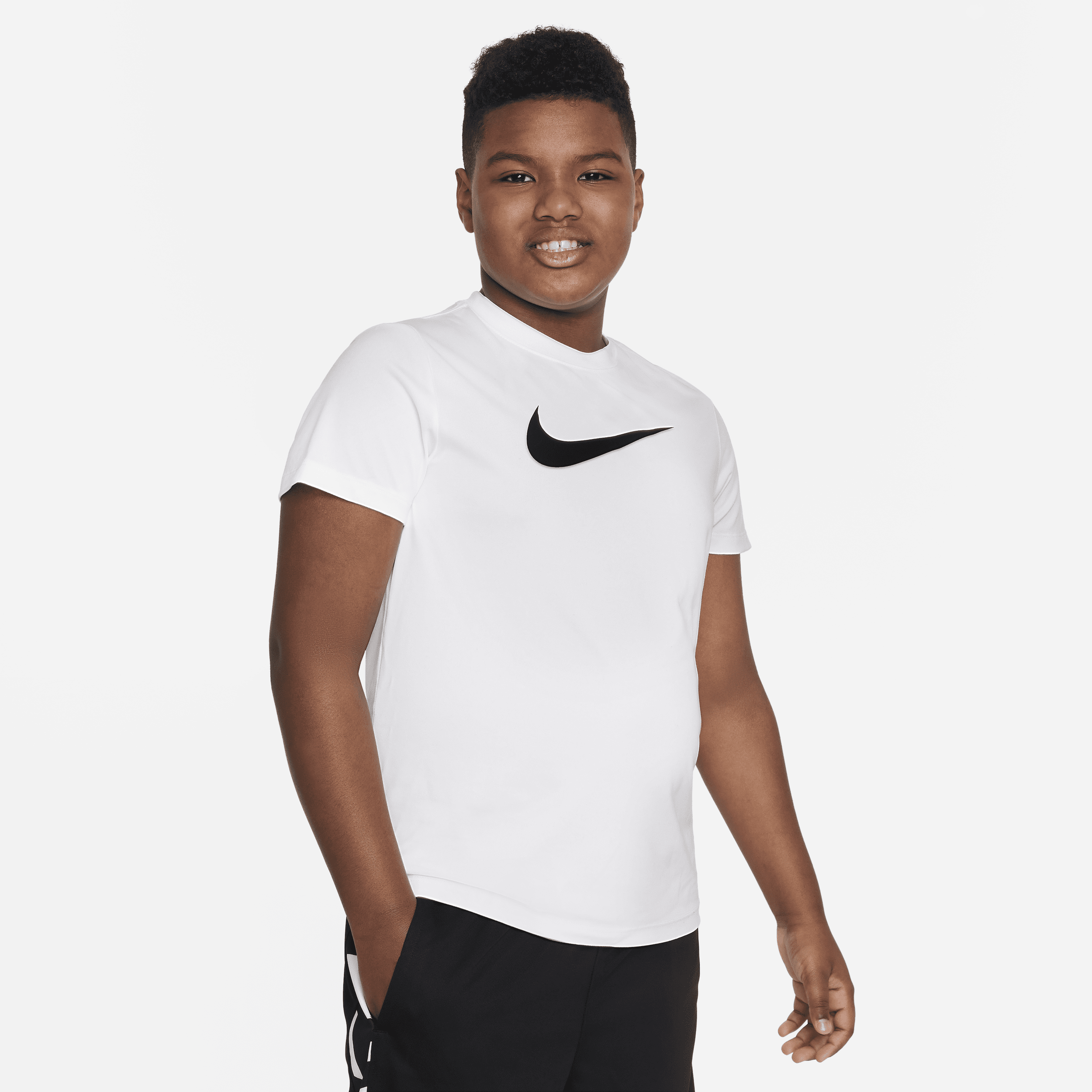 Nike Dri-fit Big Kids' (boys') Training T-shirt (extended Size) In White