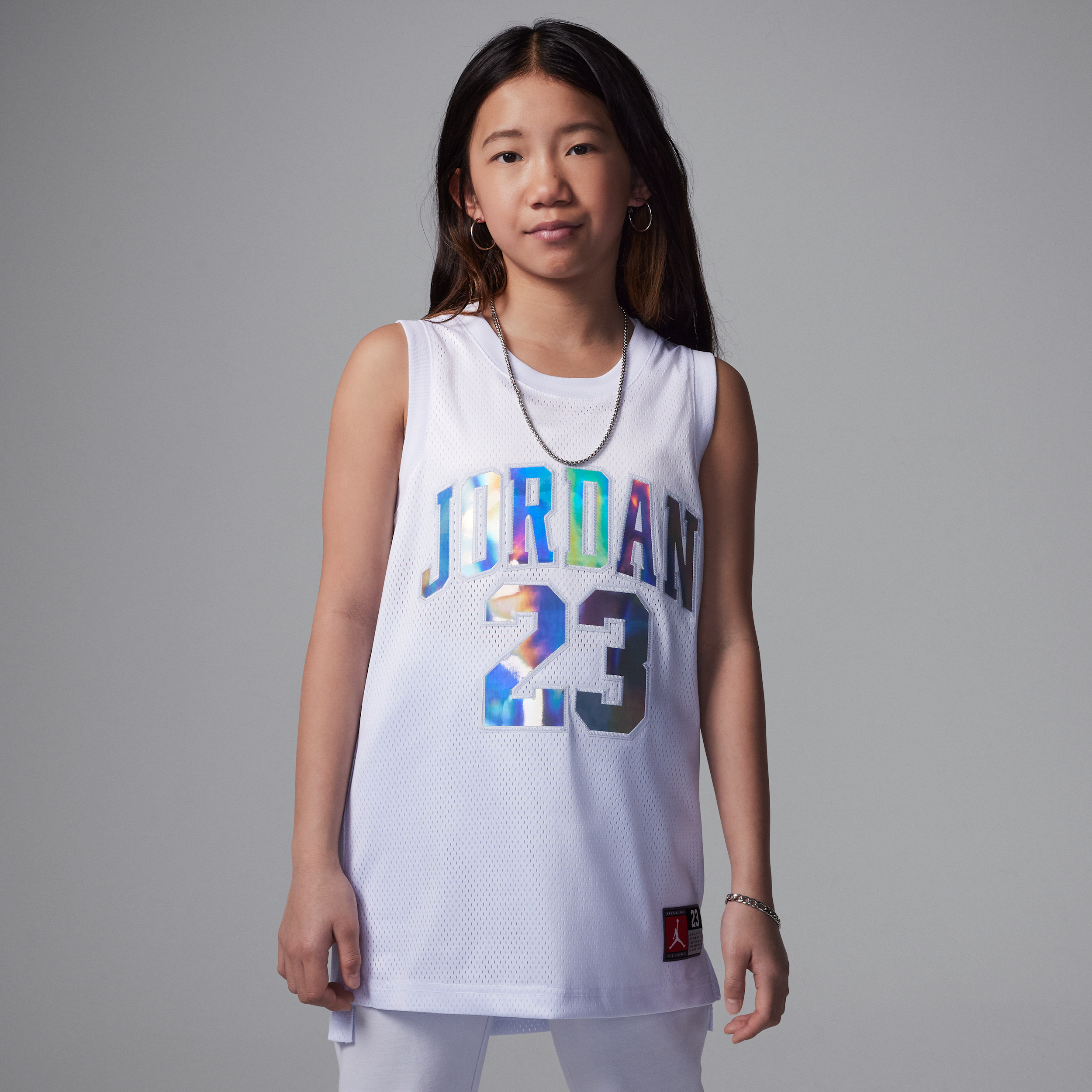 Shop Jordan Big Kids' 23 Printed Metallic Jersey In Grey