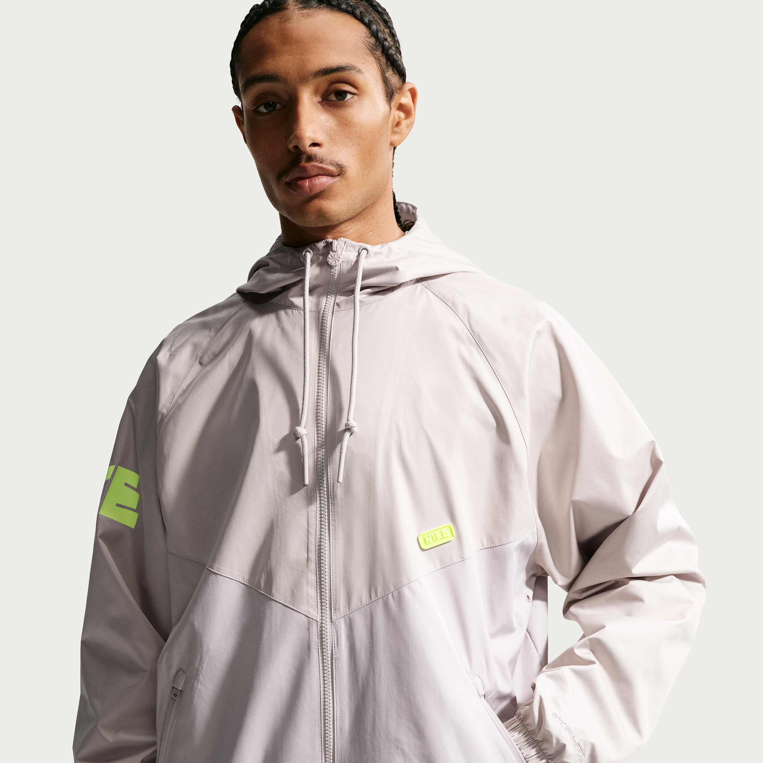 Nike Men's Windrunner Graphic Full-Zip Woven Jacket in Cream II/Moon Particle/Volt Size: XL