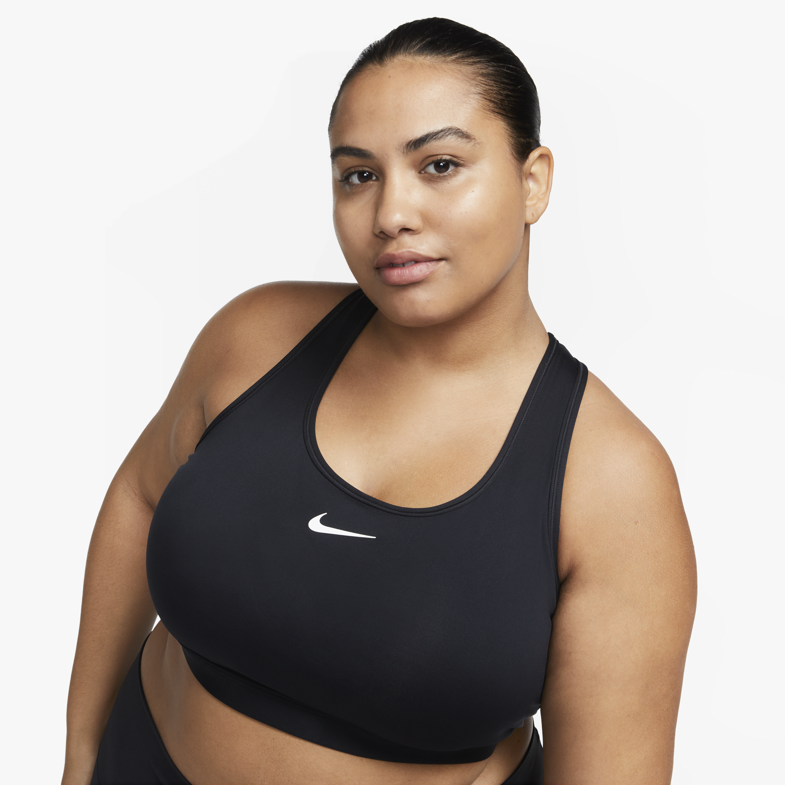 Shop Nike Women's Swoosh Medium Support Padded Sports Bra (plus Size) In Black