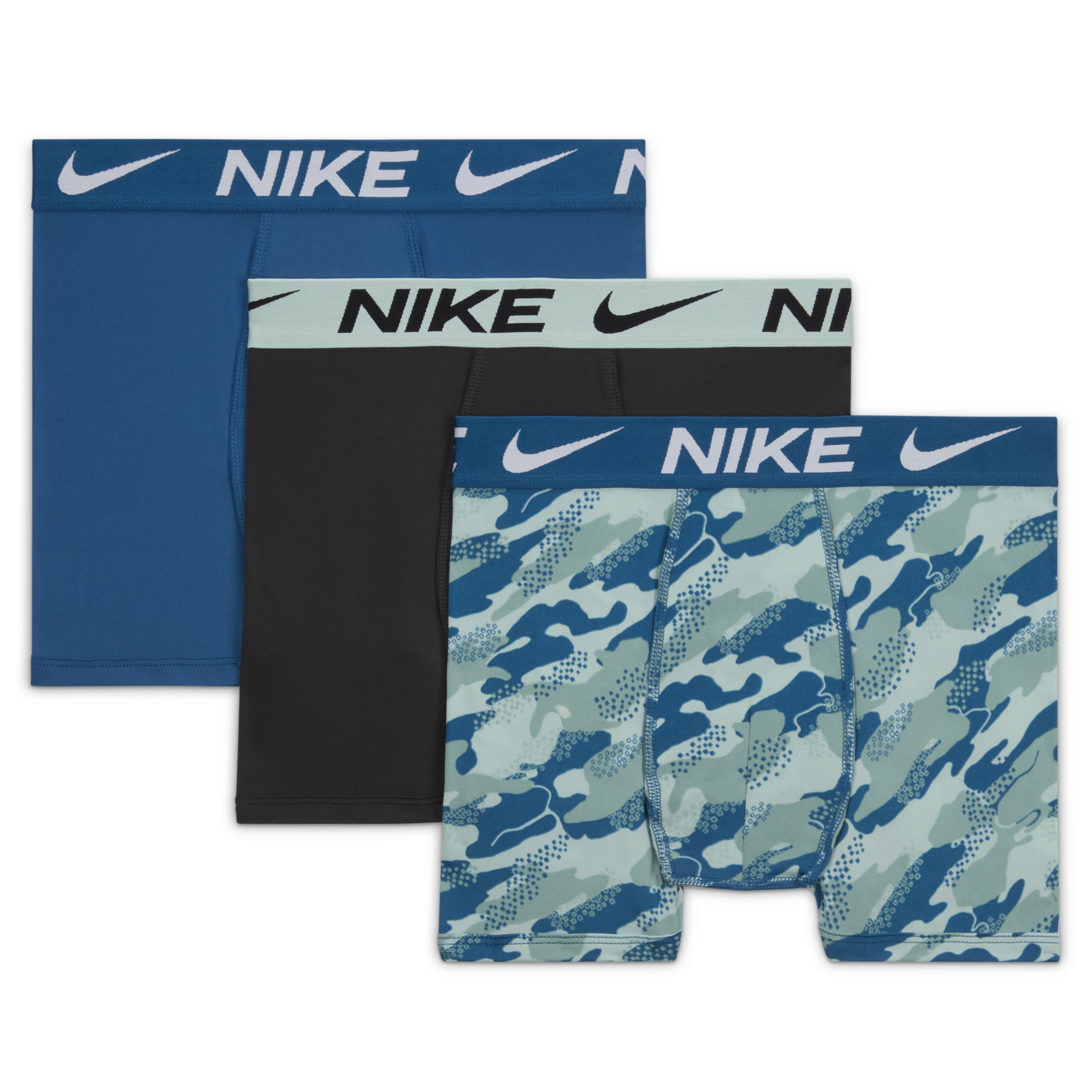 Nike Dri-fit Essentials Big Kids' Printed Boxer Briefs (3-pack) In Blue