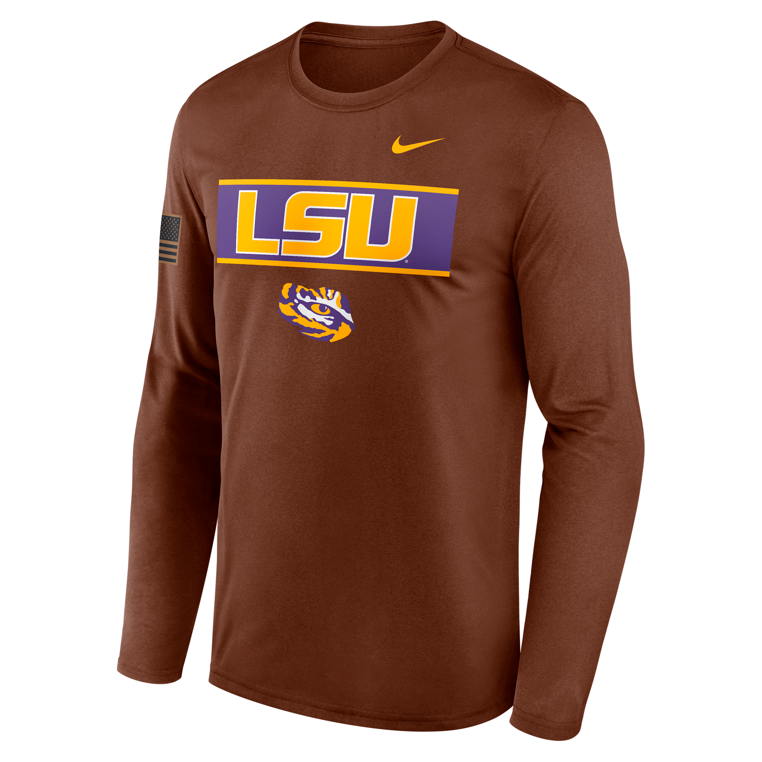 LSU 2026 Military Appreciation Legend Nike Men's Dri-FIT College Long-Sleeve T-Shirt in Brown | 02TJ2GYLSN-VZG