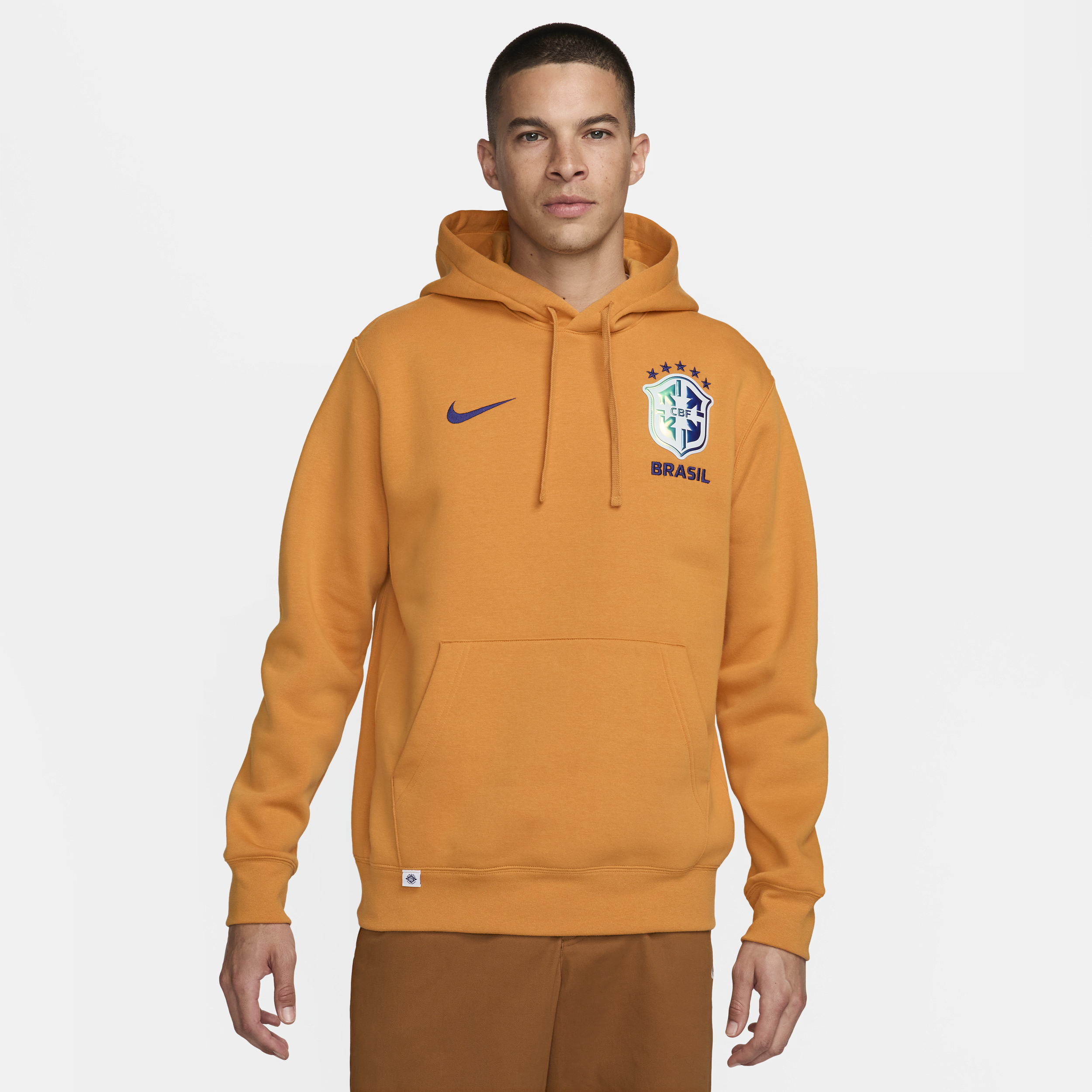 Shop Nike Brazil Club  Men's Soccer Pullover Hoodie In Orange