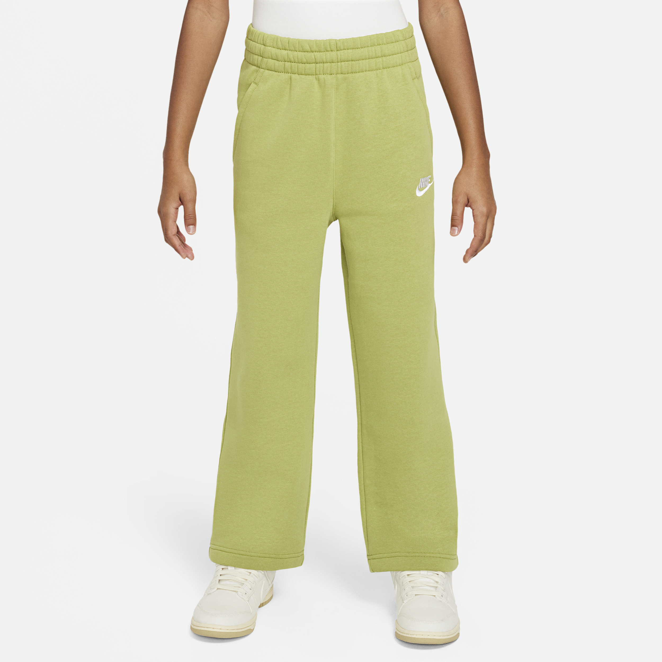 Shop Nike Sportswear Club Fleece Big Kids' (girls') Wide-leg Pants In Green
