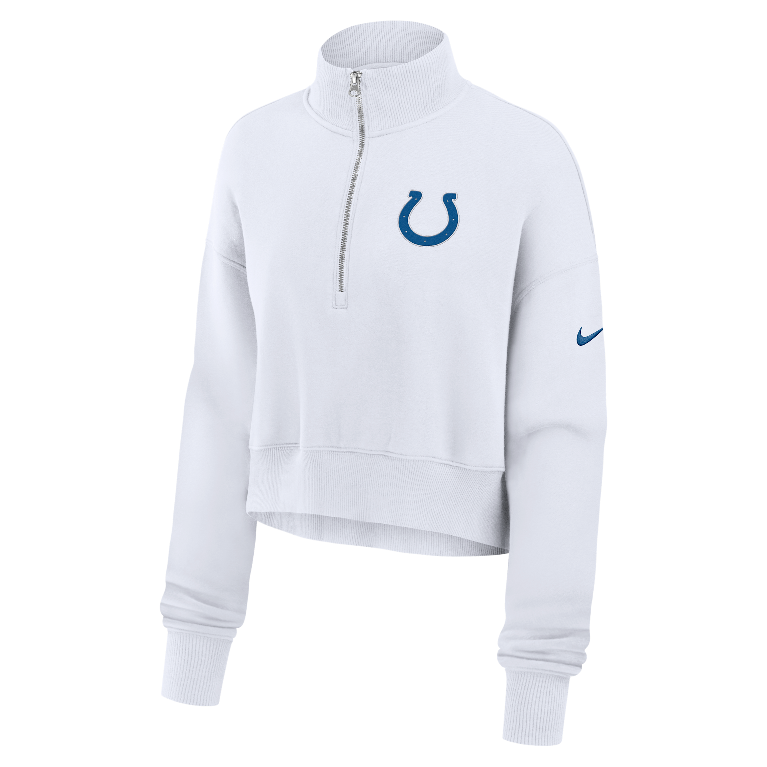 Indianapolis Colts Primetime Phoenix Nike Women's NFL Oversized Cropped 1/4-Zip Crew in White | 01N910A98-LCD