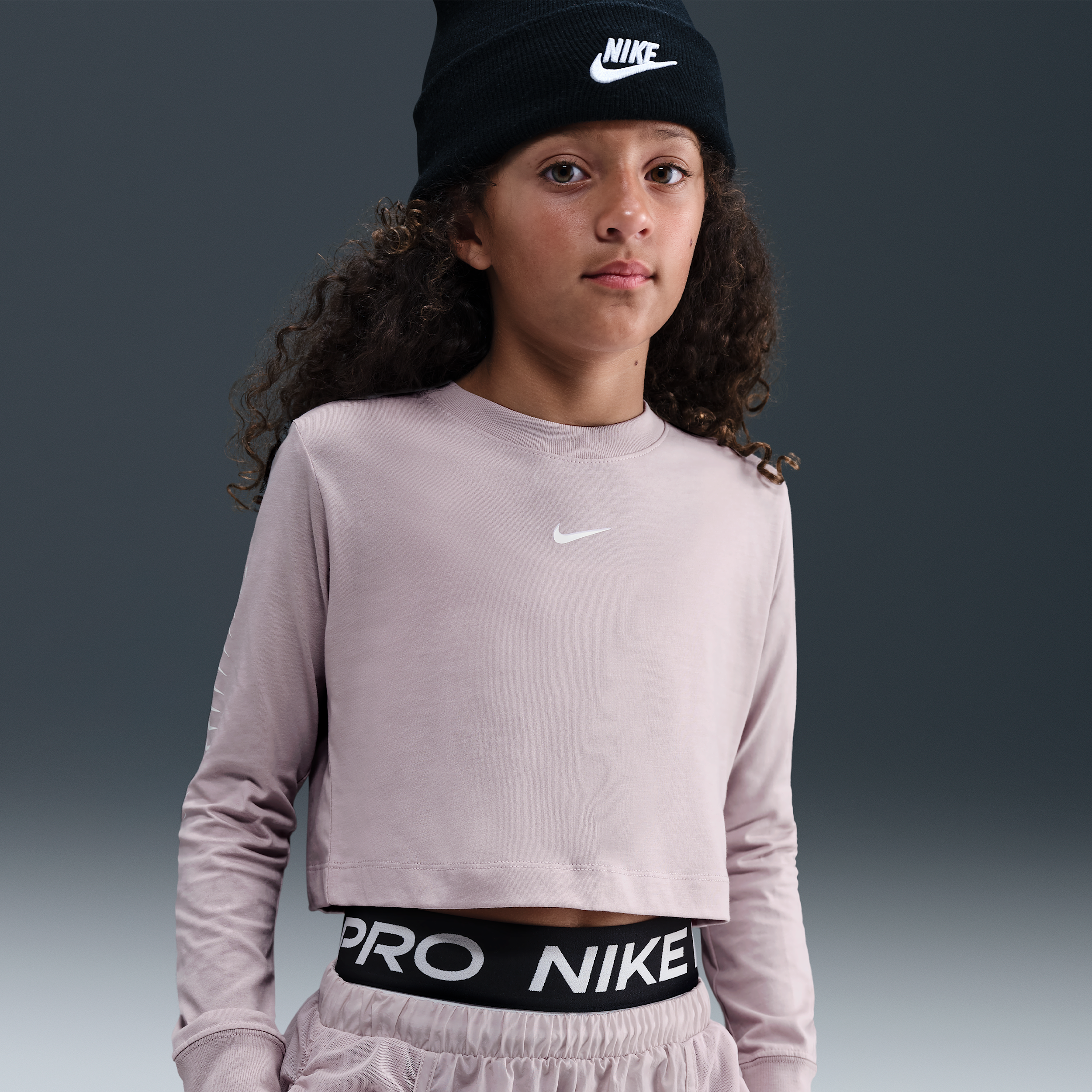 Nike Sportswear Big Kids' (Girls') Cropped Long-Sleeve T-Shirt in Purple | HV5727-019
