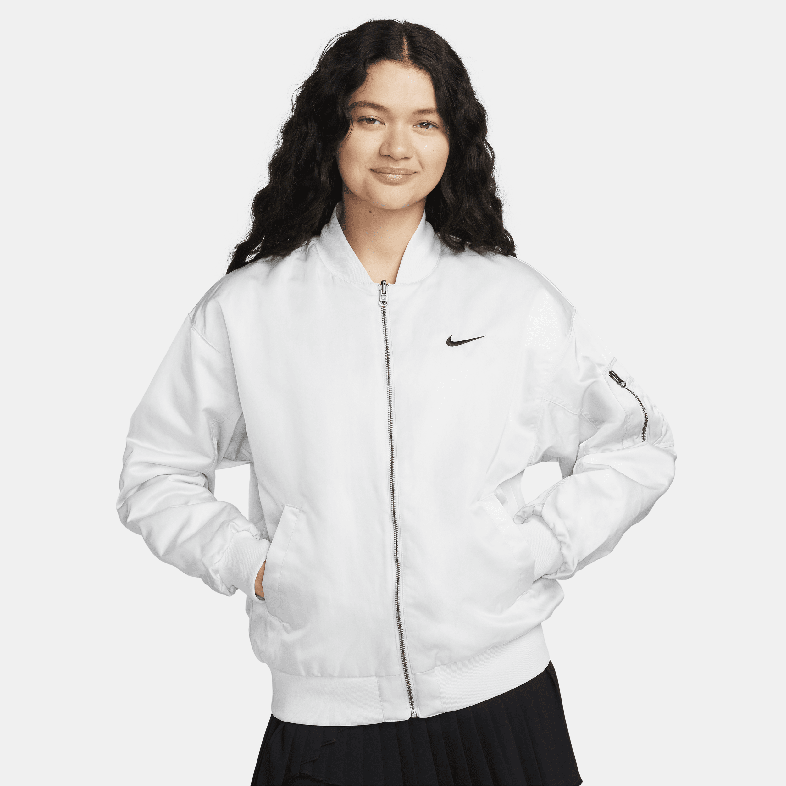 Shop Nike Women's  Sportswear Reversible Varsity Bomber Jacket In Grey