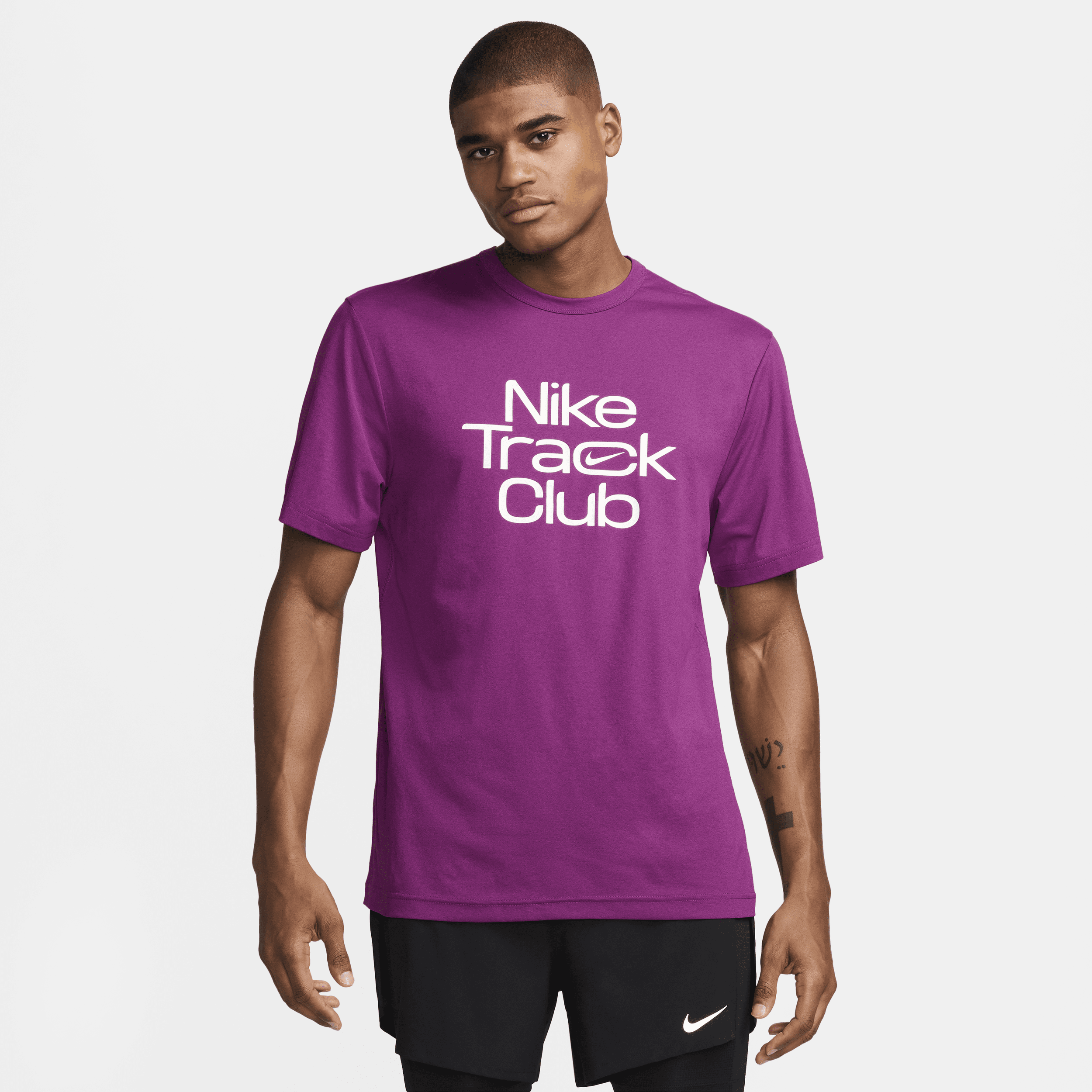 Shop Nike Men's Track Club Dri-fit Short-sleeve Running Top In Purple