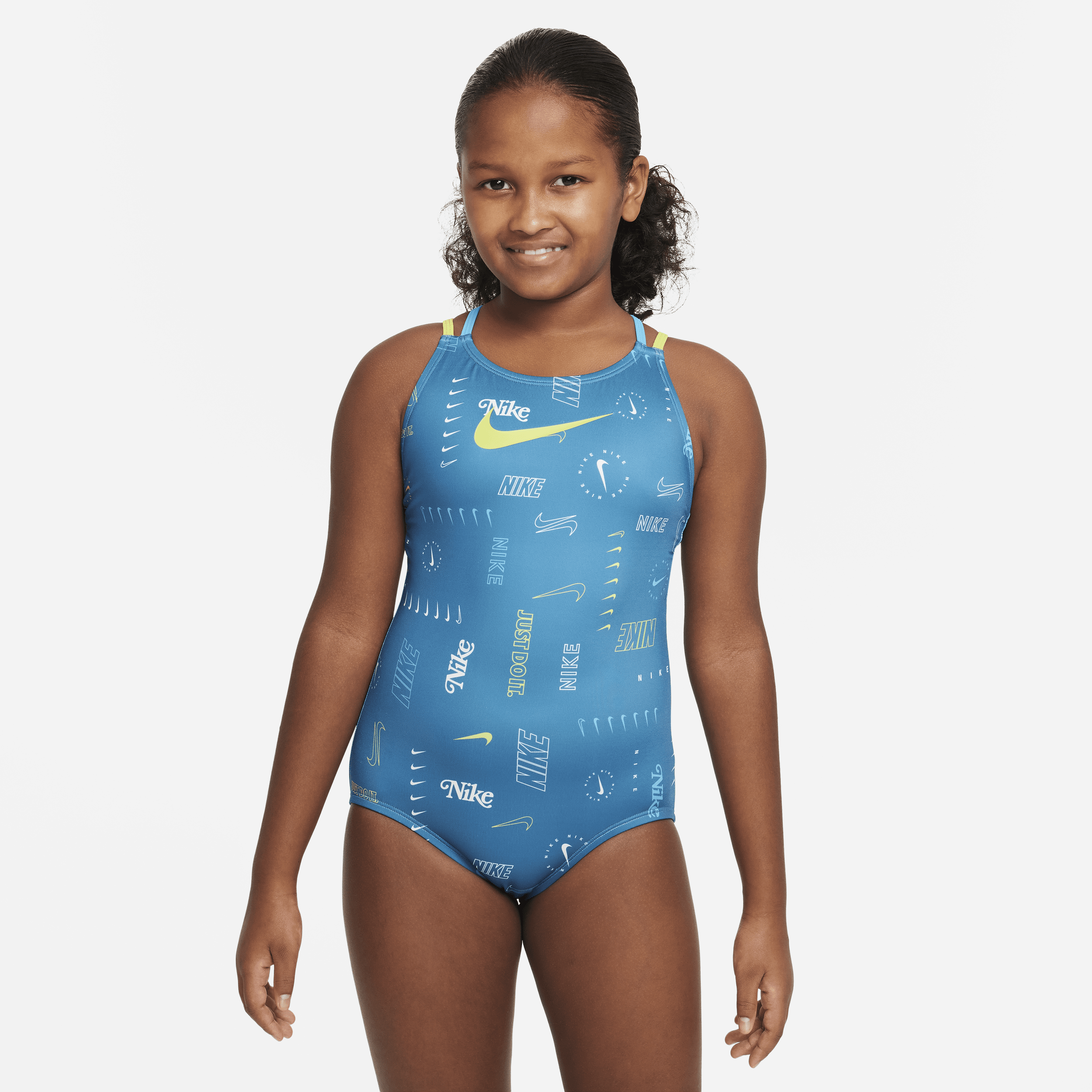 Nike Big Kids' (girls') Spiderback 1-piece Swimsuit In Blue