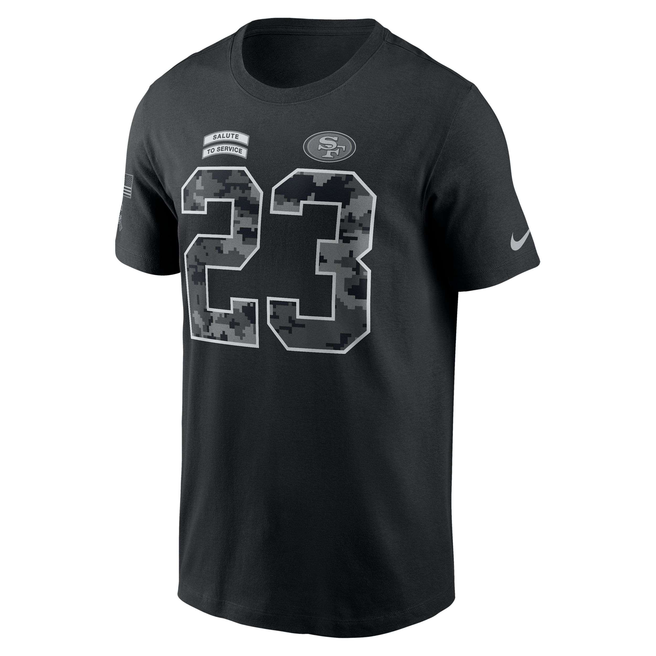 Christian McCaffrey San Francisco 49ers Salute to Service Nike Men's NFL T-Shirt in Black | N19900AF3T-X14