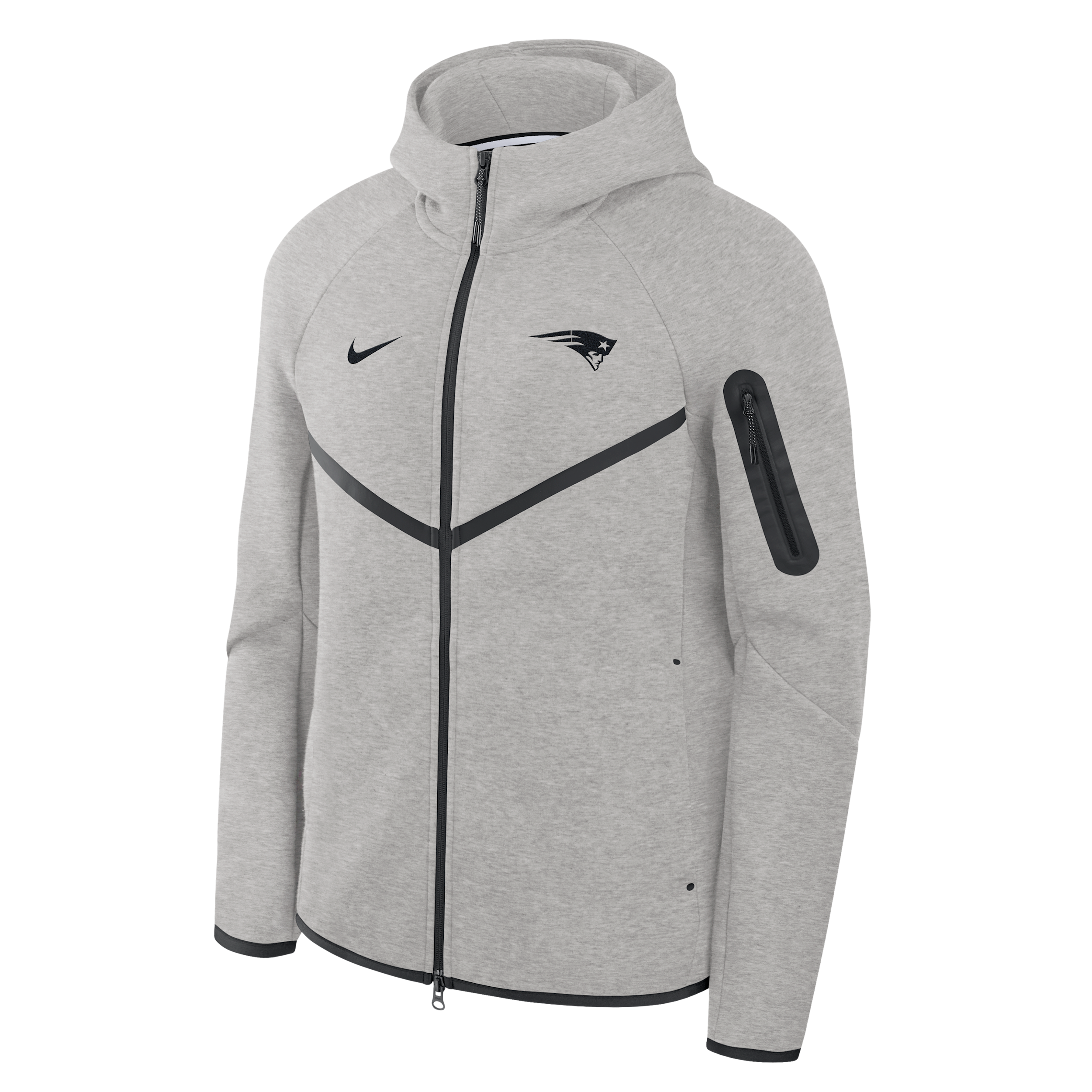 New England Patriots Top Billing Tech Fleece Windrunner Nike Men's NFL Full-Zip Hooded Jacket in Grey | 05L4086N8K-R3D