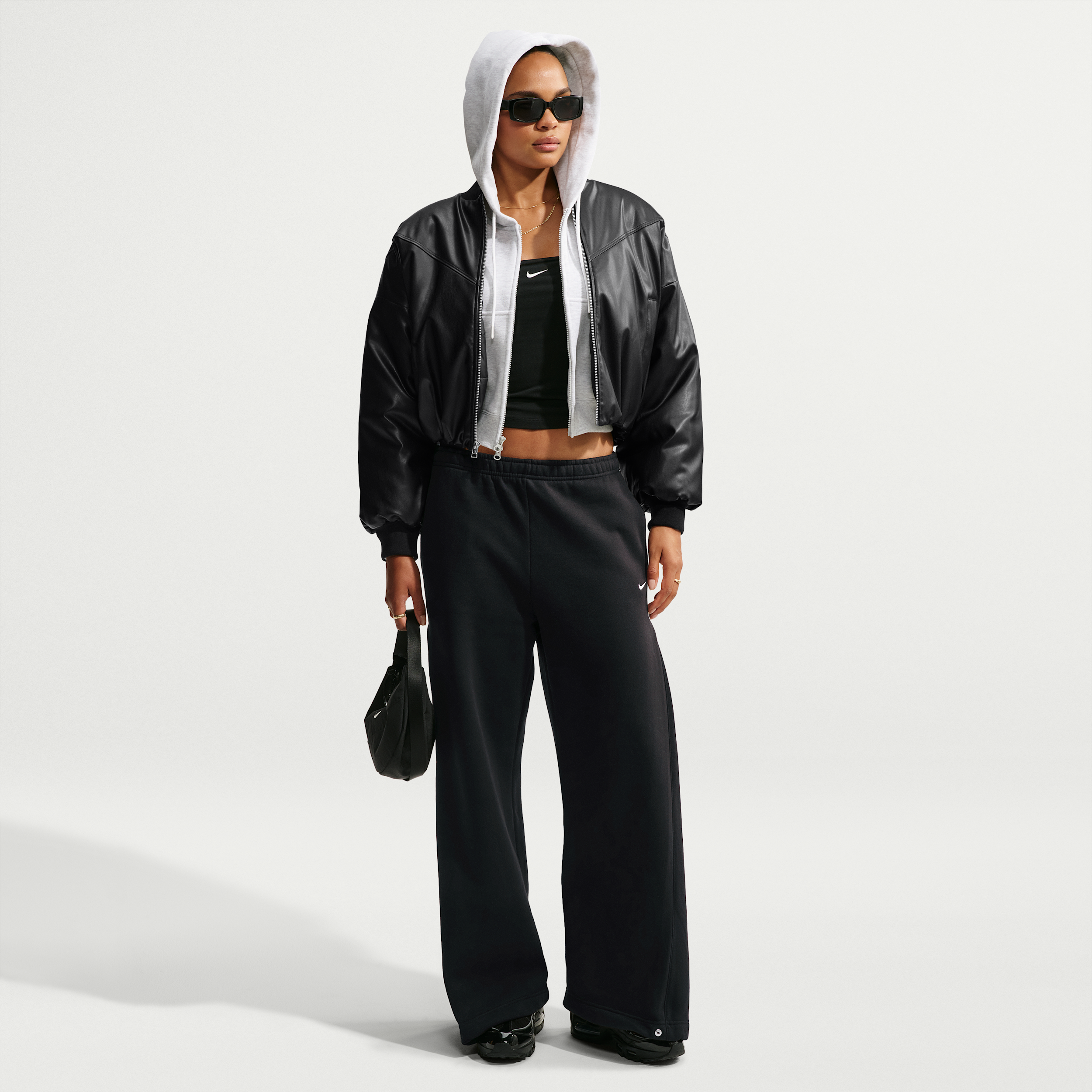 Nike Women's Studio Fleece Medium Weight Loose Pleated Snap Pants In Black