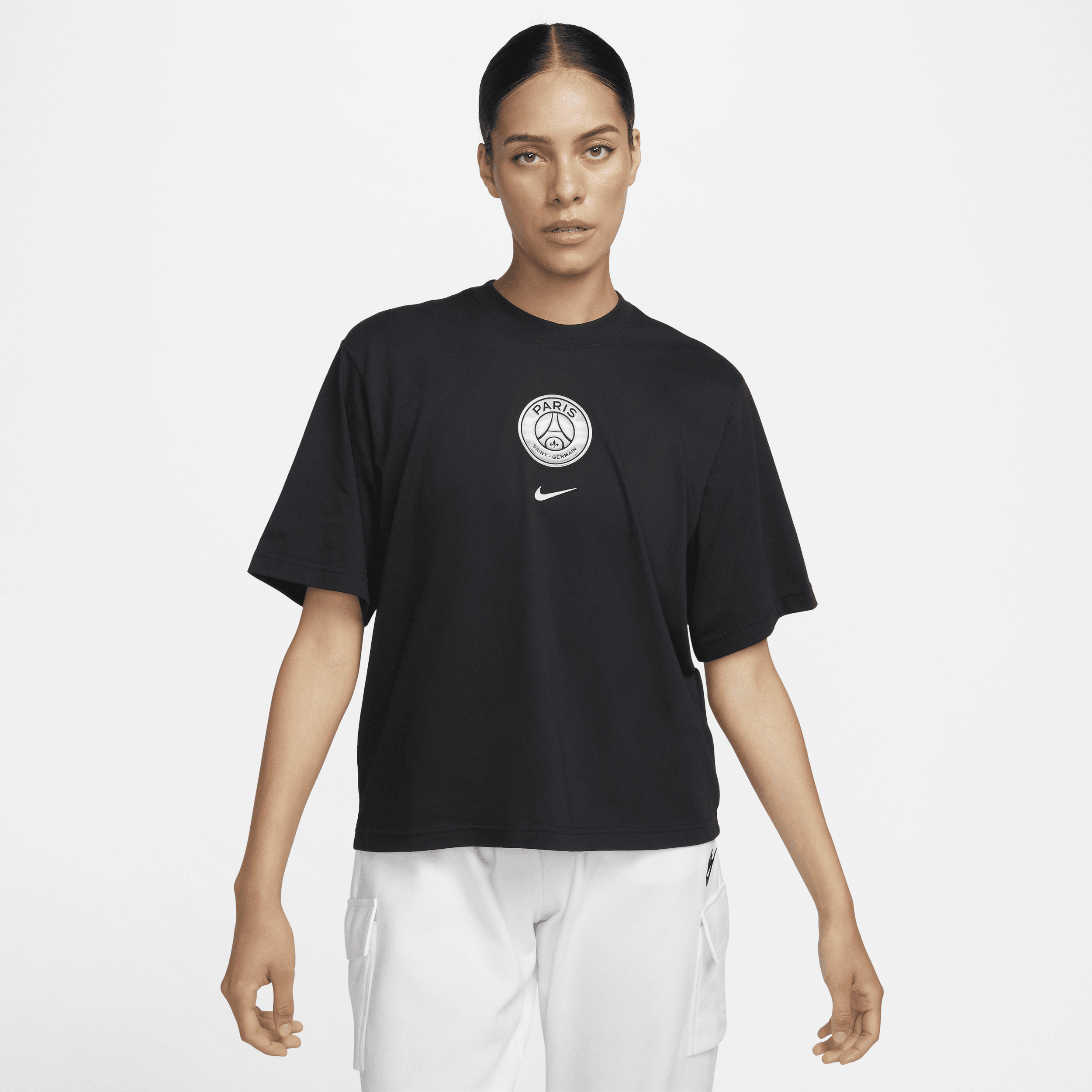 Shop Nike Paris Saint-germain  Women's Soccer Boxy T-shirt In Black